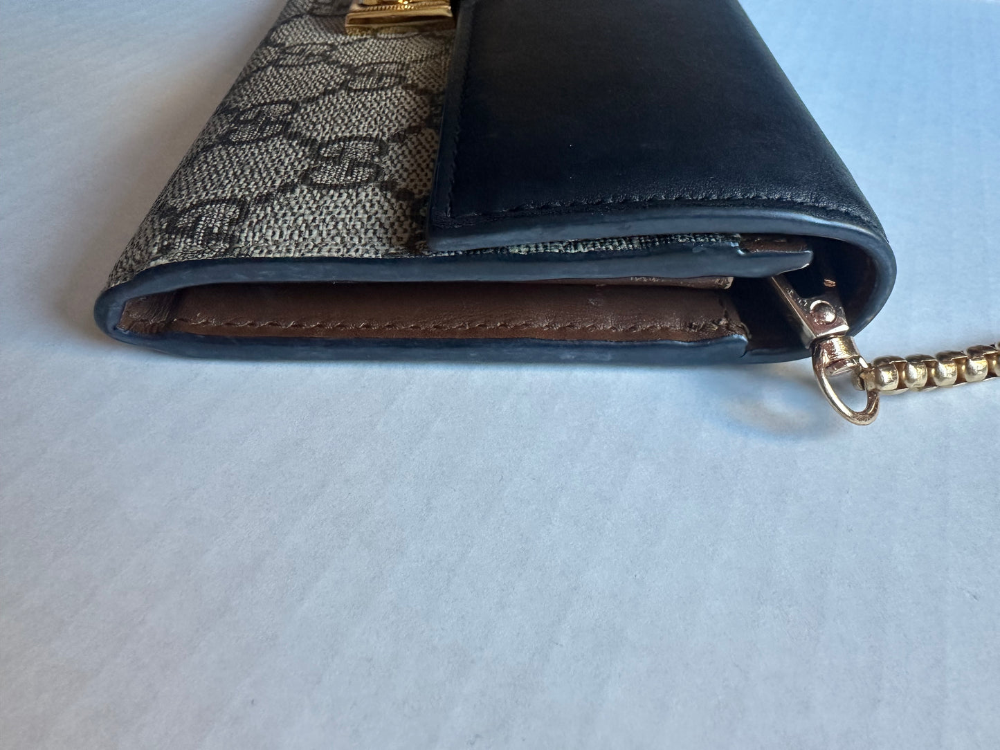 Available Gucci GG Supreme Calfskin Padlock Chain Wallet