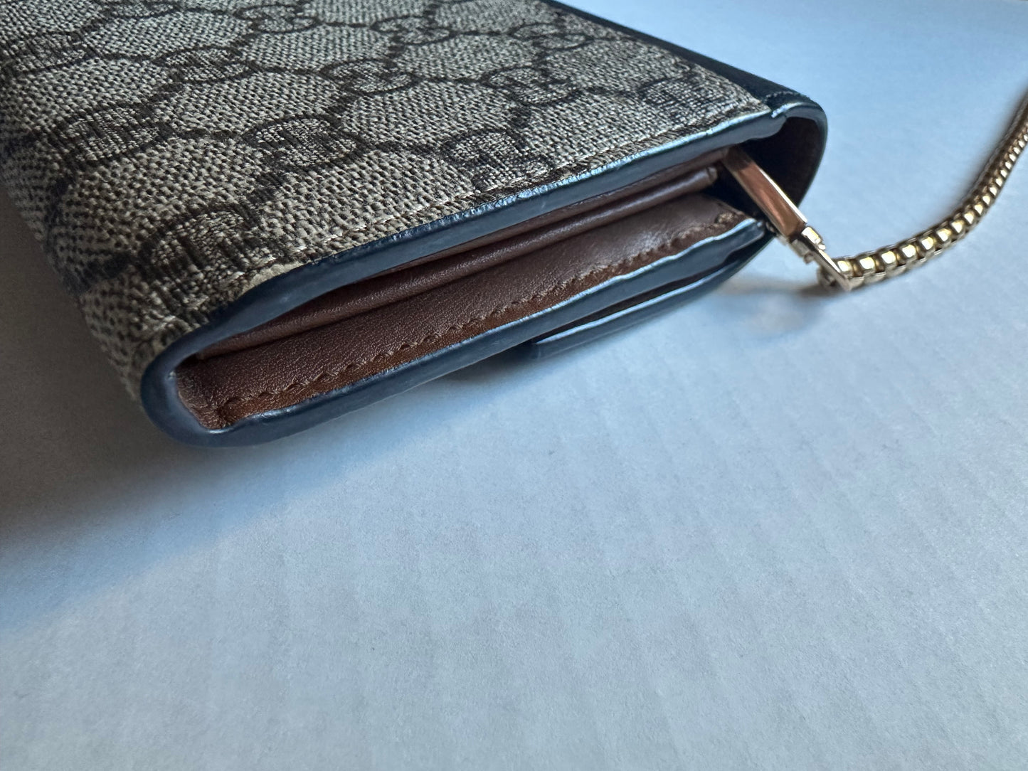 Available Gucci GG Supreme Calfskin Padlock Chain Wallet