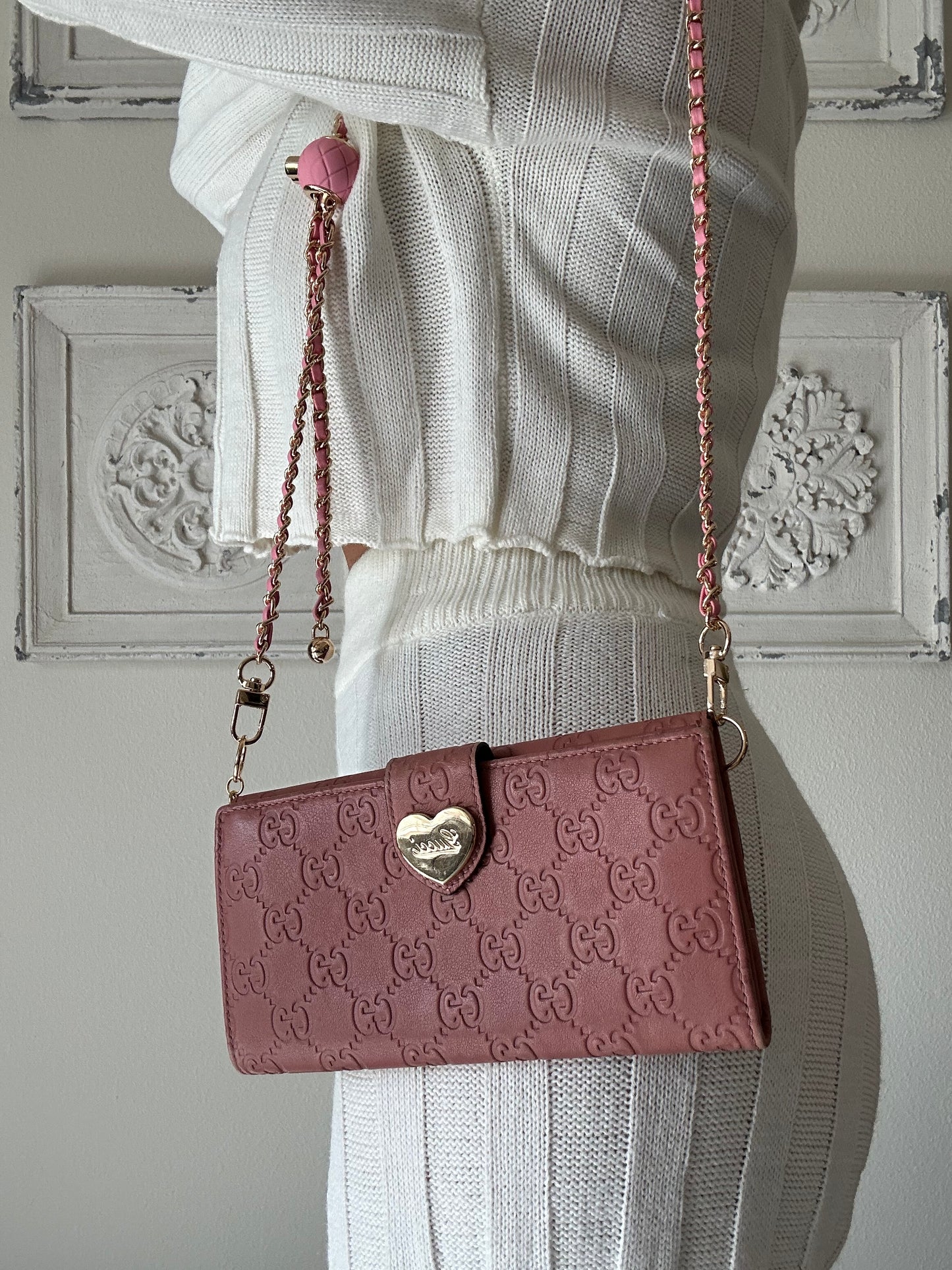 Gucci Guccissima pink leather monogram heart wallet