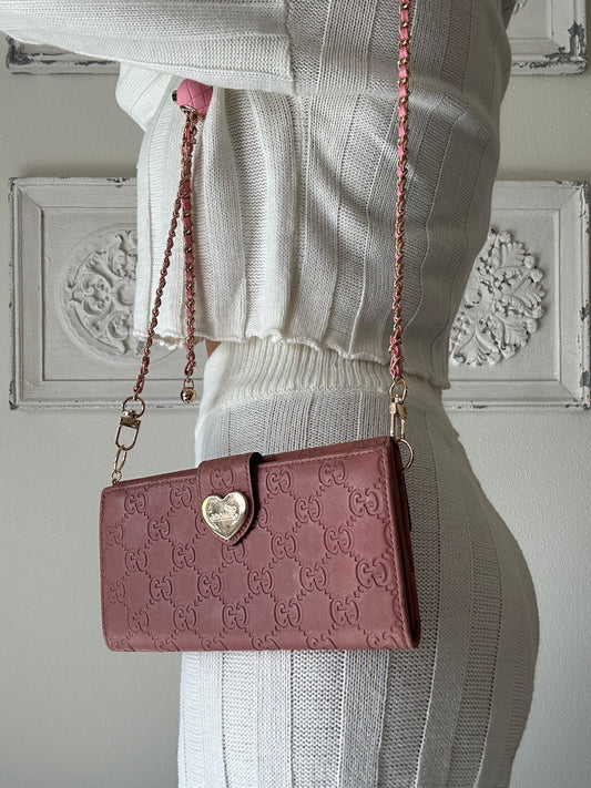 Gucci Guccissima pink leather monogram heart wallet