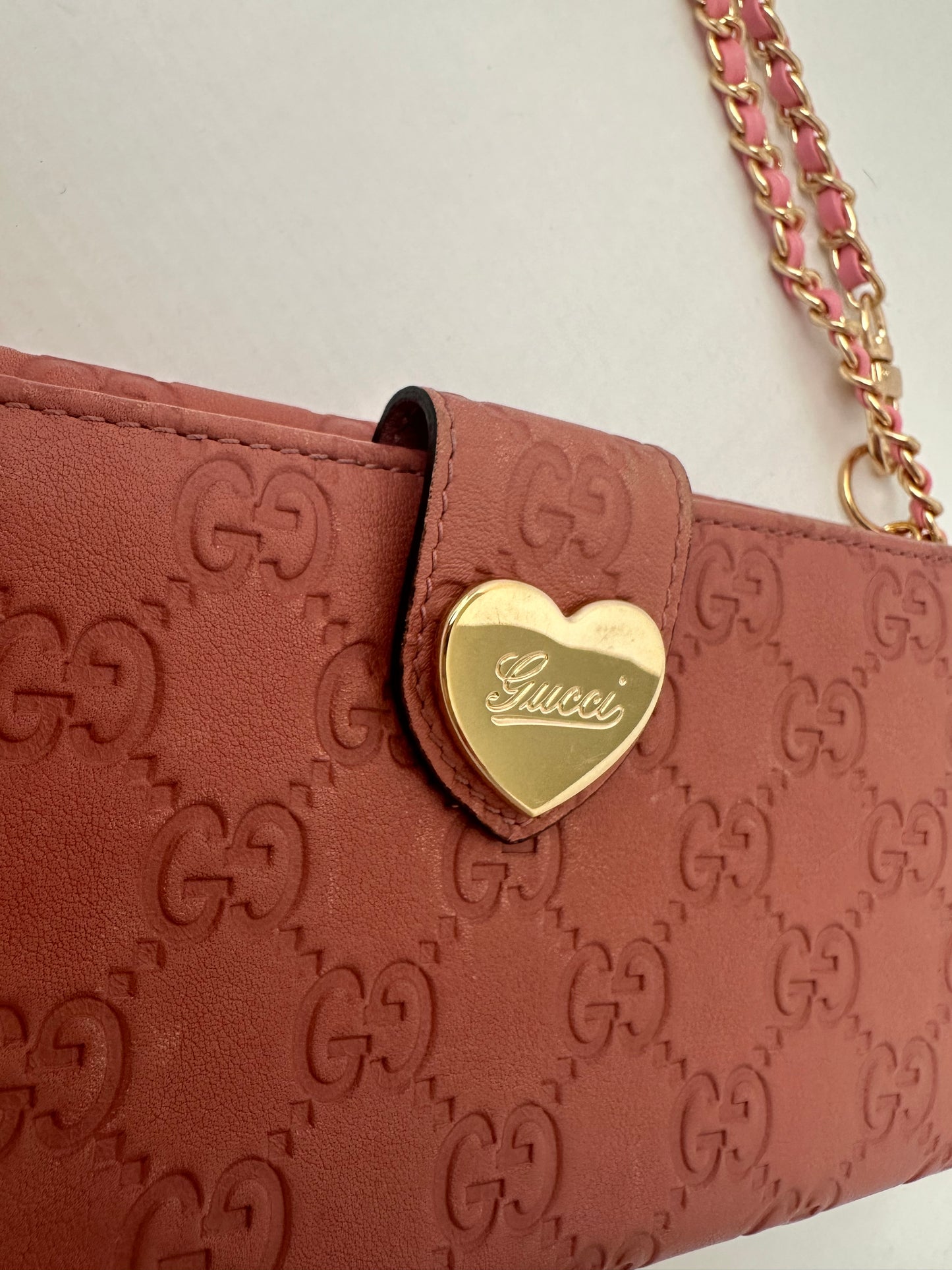 Gucci Guccissima pink leather monogram heart wallet