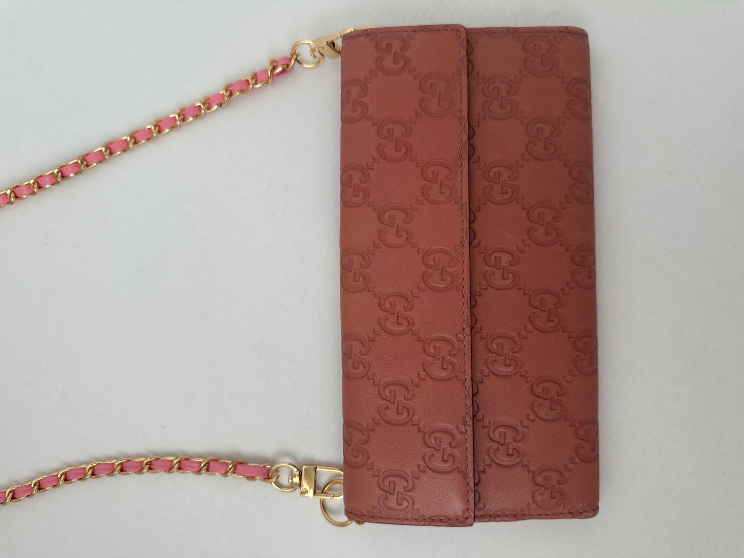 Gucci Guccissima pink leather monogram heart wallet