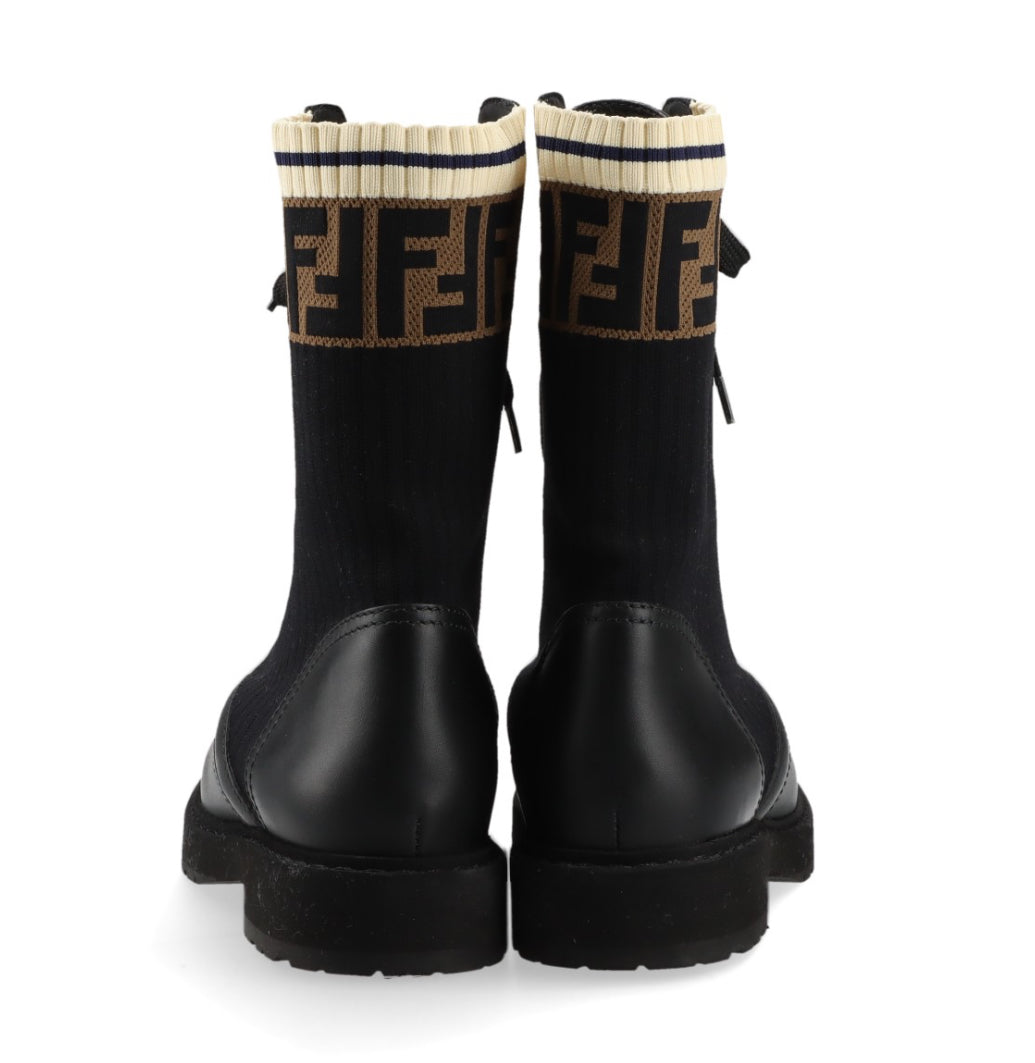 Fendi Rockoko Leather & Knit Combat Boots size 6