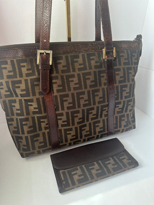 SOLD Fendi Zucca tote and wallet bundle