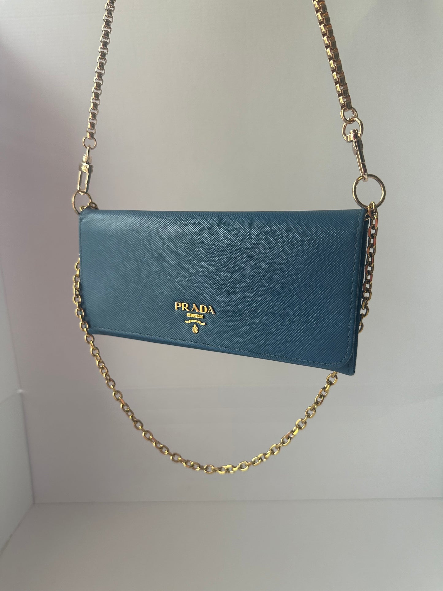 Prada Saffiano Leather Long Wallet blue