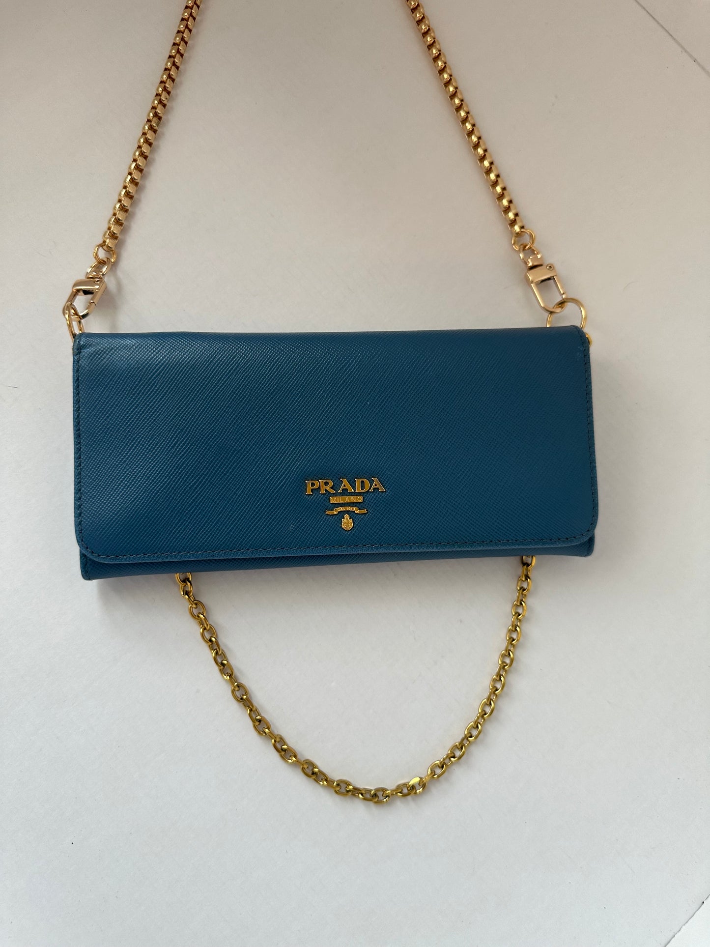 Prada Saffiano Leather Long Wallet blue