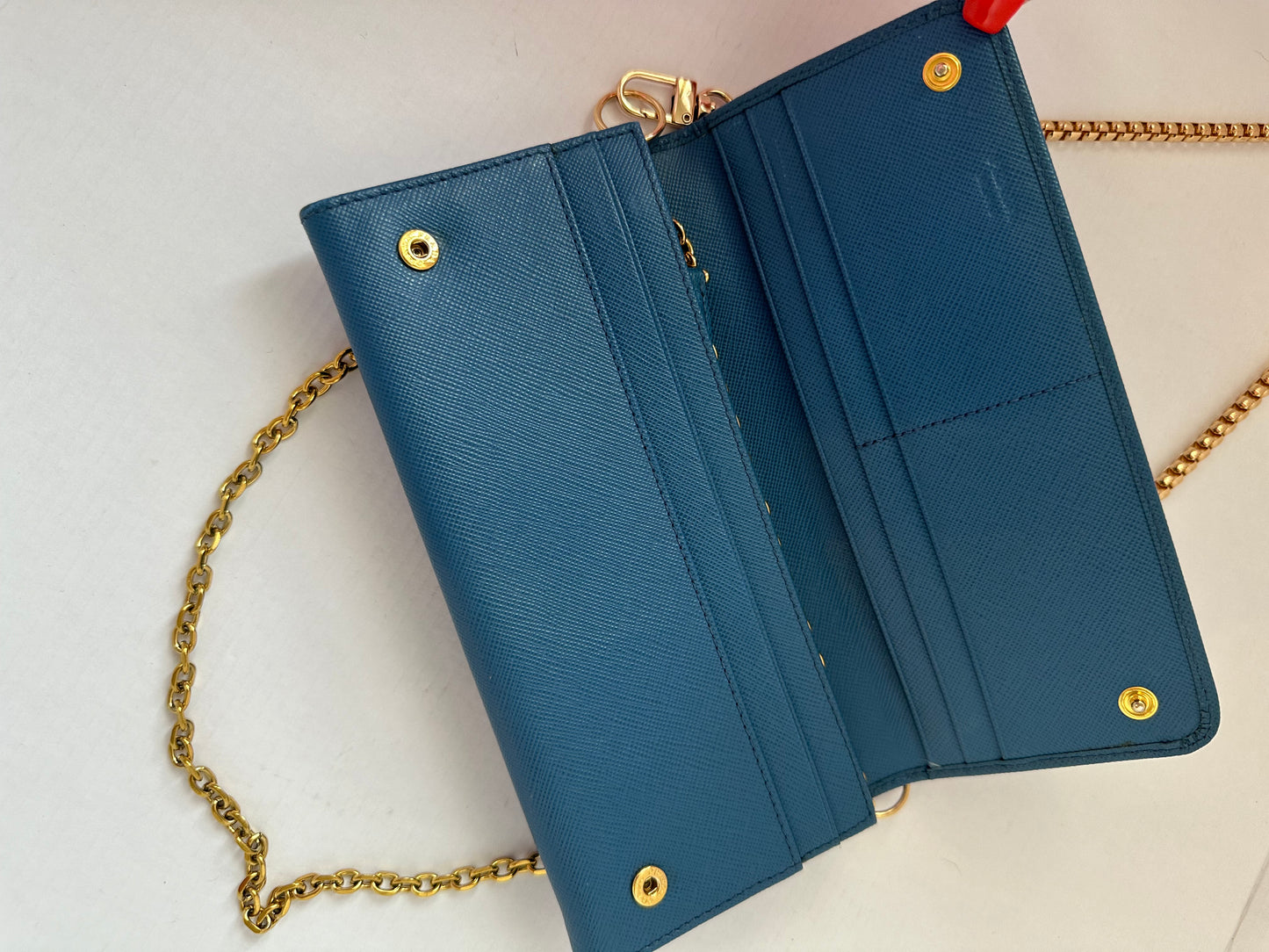 Prada Saffiano Leather Long Wallet blue