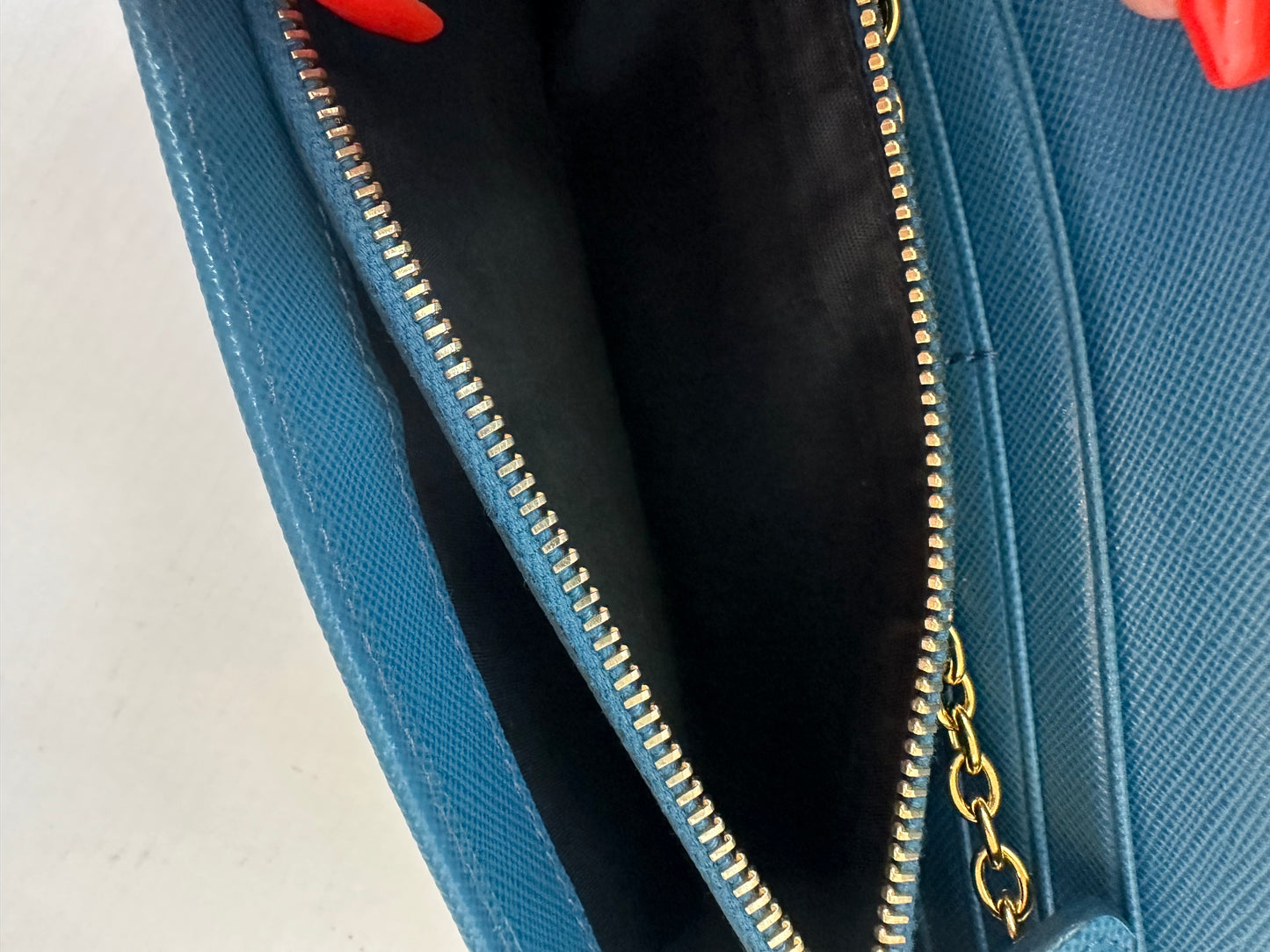 Prada Saffiano Leather Long Wallet blue