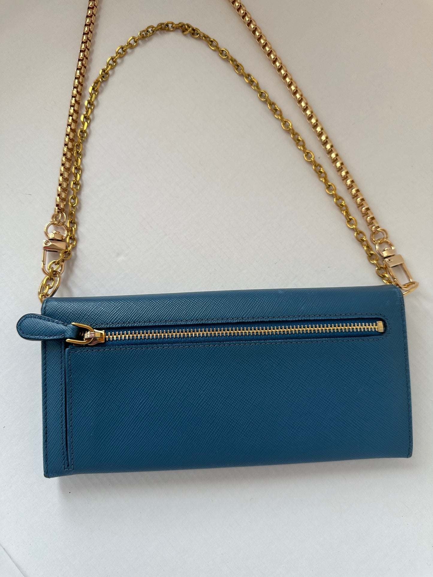 Prada Saffiano Leather Long Wallet blue