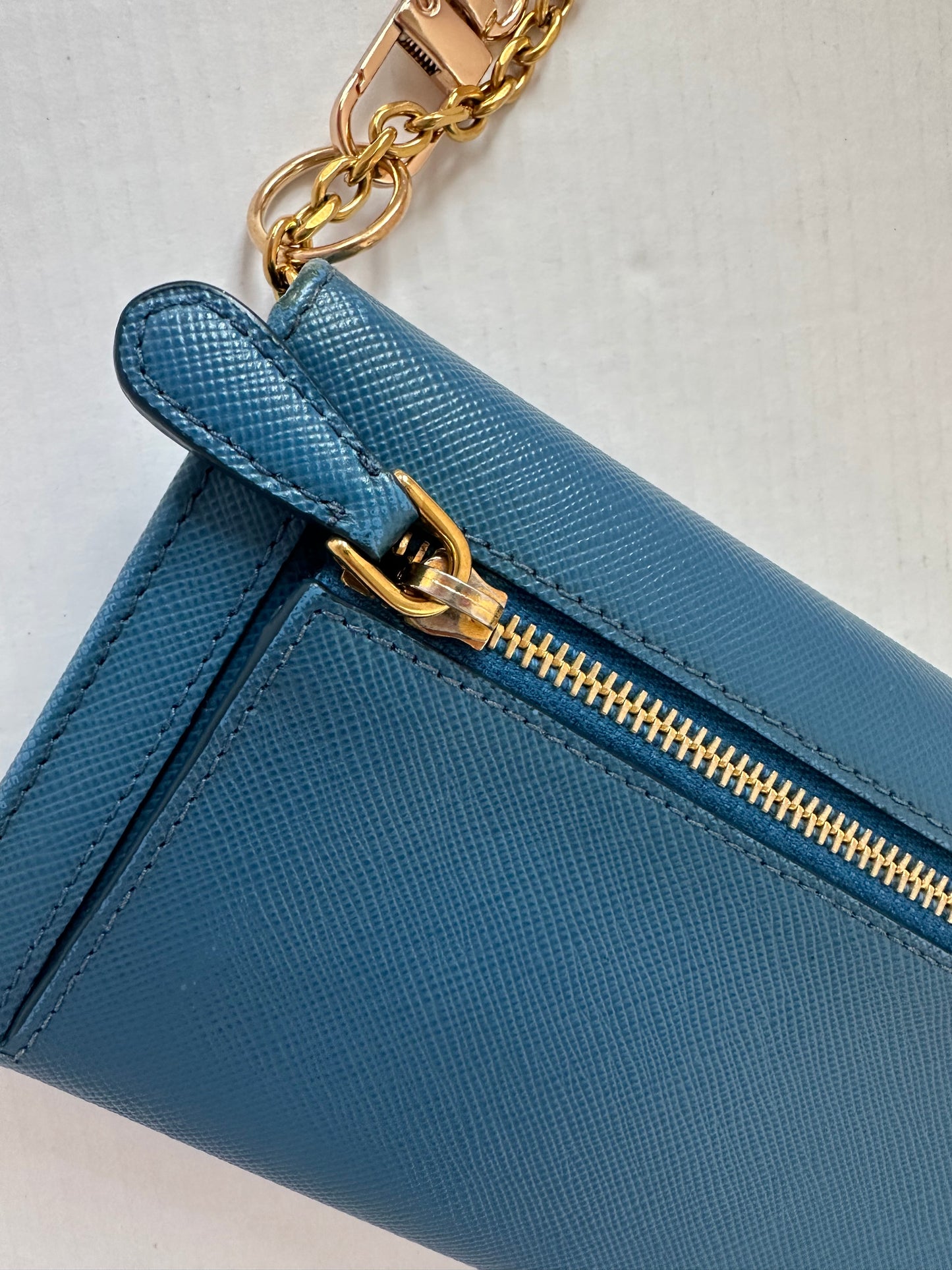 Prada Saffiano Leather Long Wallet blue