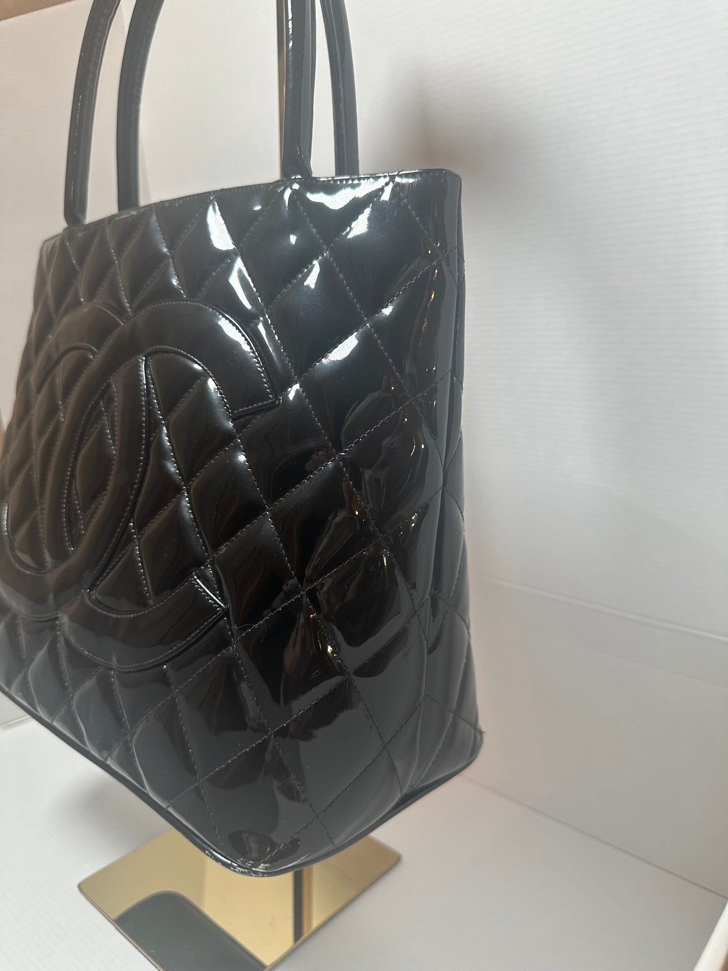 Chanel Black Patent Leather Medallion tote