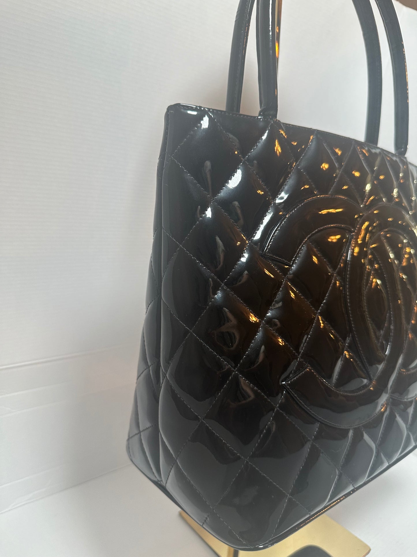 Chanel Black Patent Leather Medallion tote