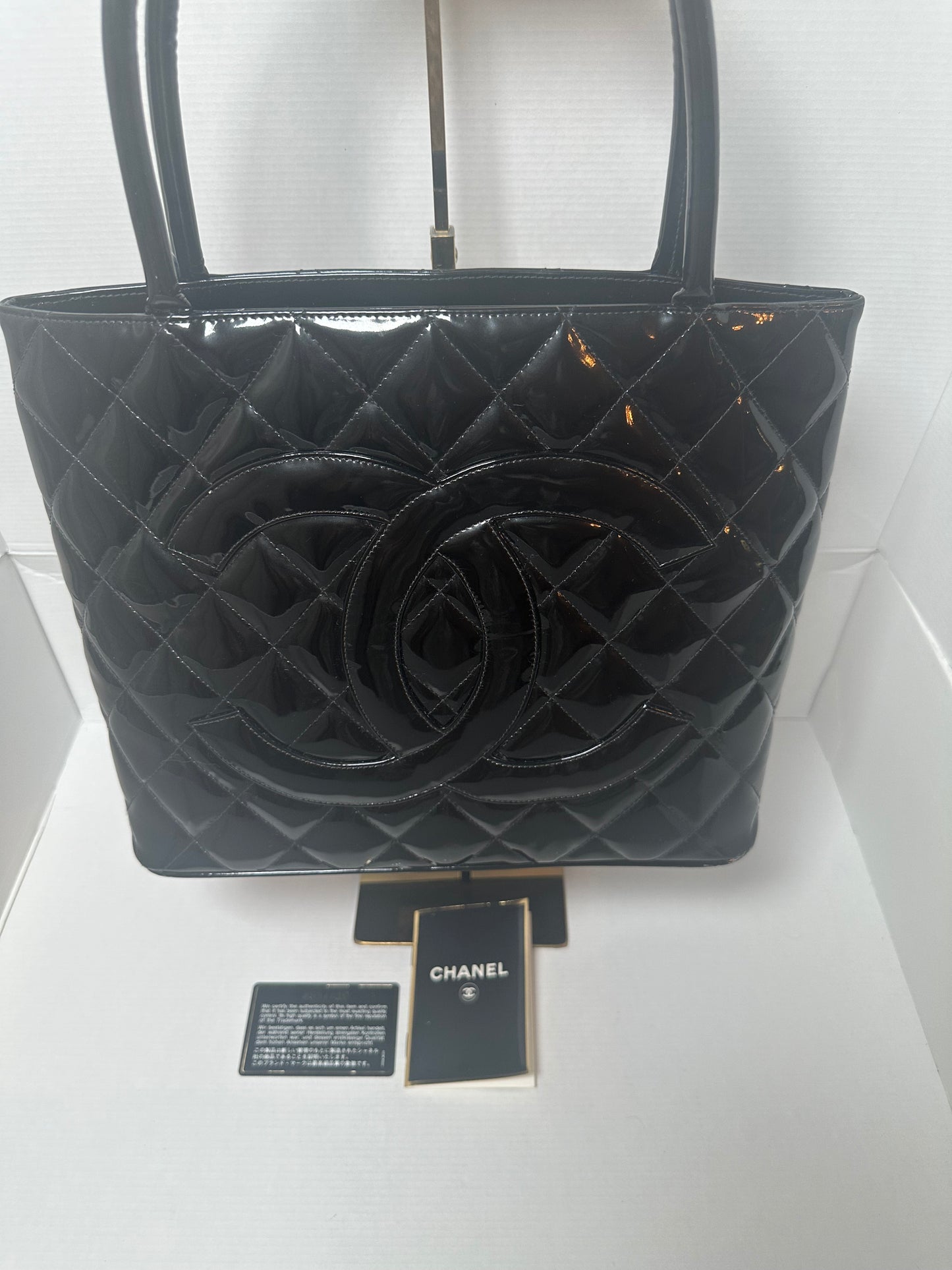 Chanel Black Patent Leather Medallion tote