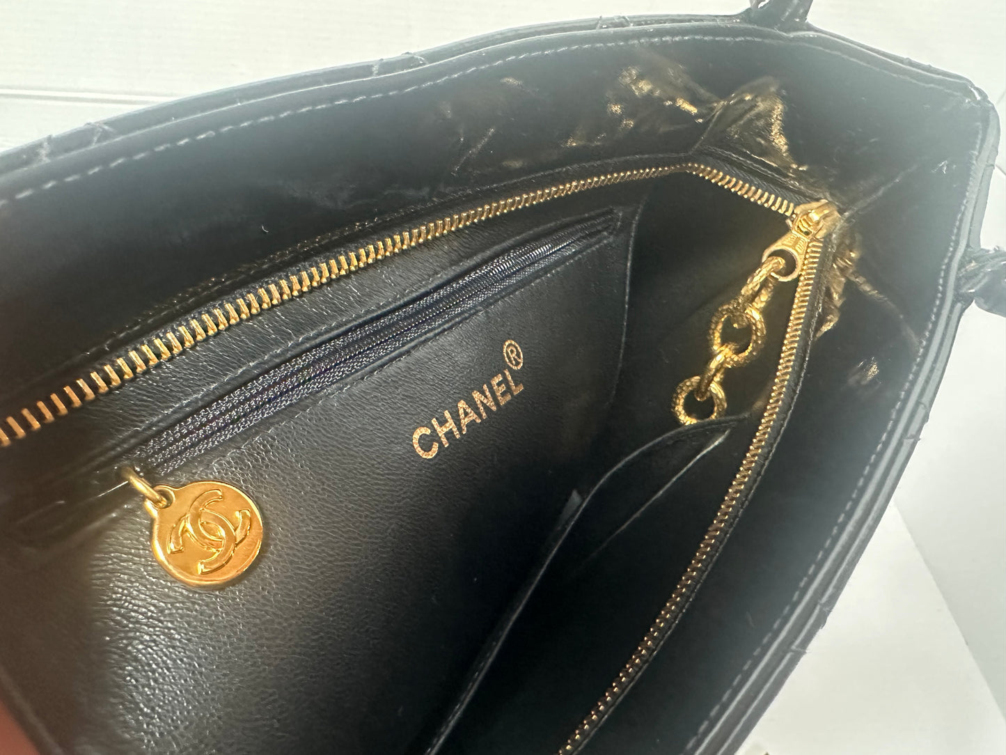 Chanel Black Patent Leather Medallion tote