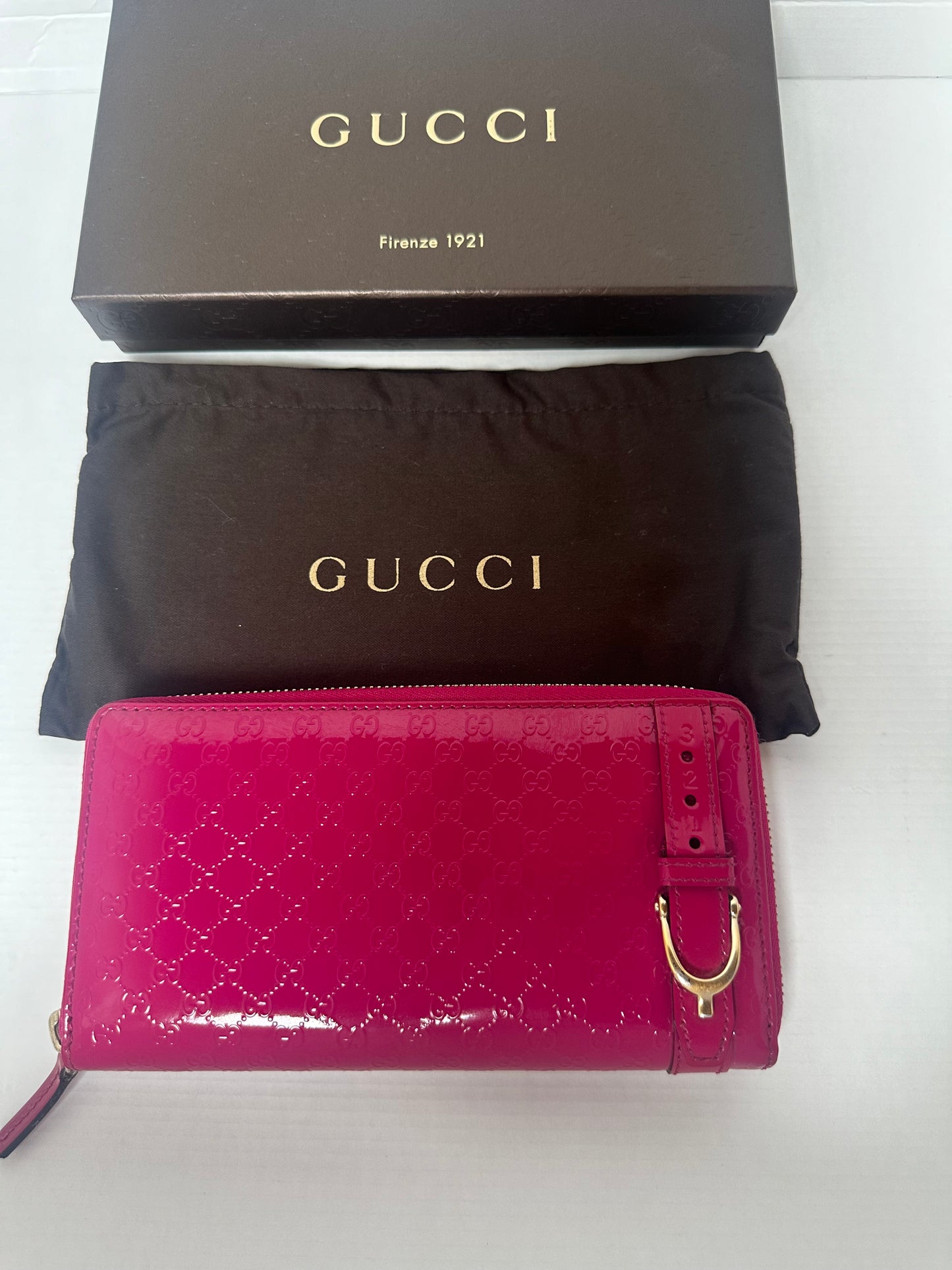 Gucci Fuchsia Patent Guccissima Buckle Wallet