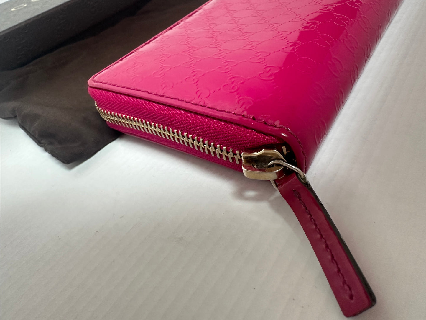 Gucci Fuchsia Patent Guccissima Buckle Wallet