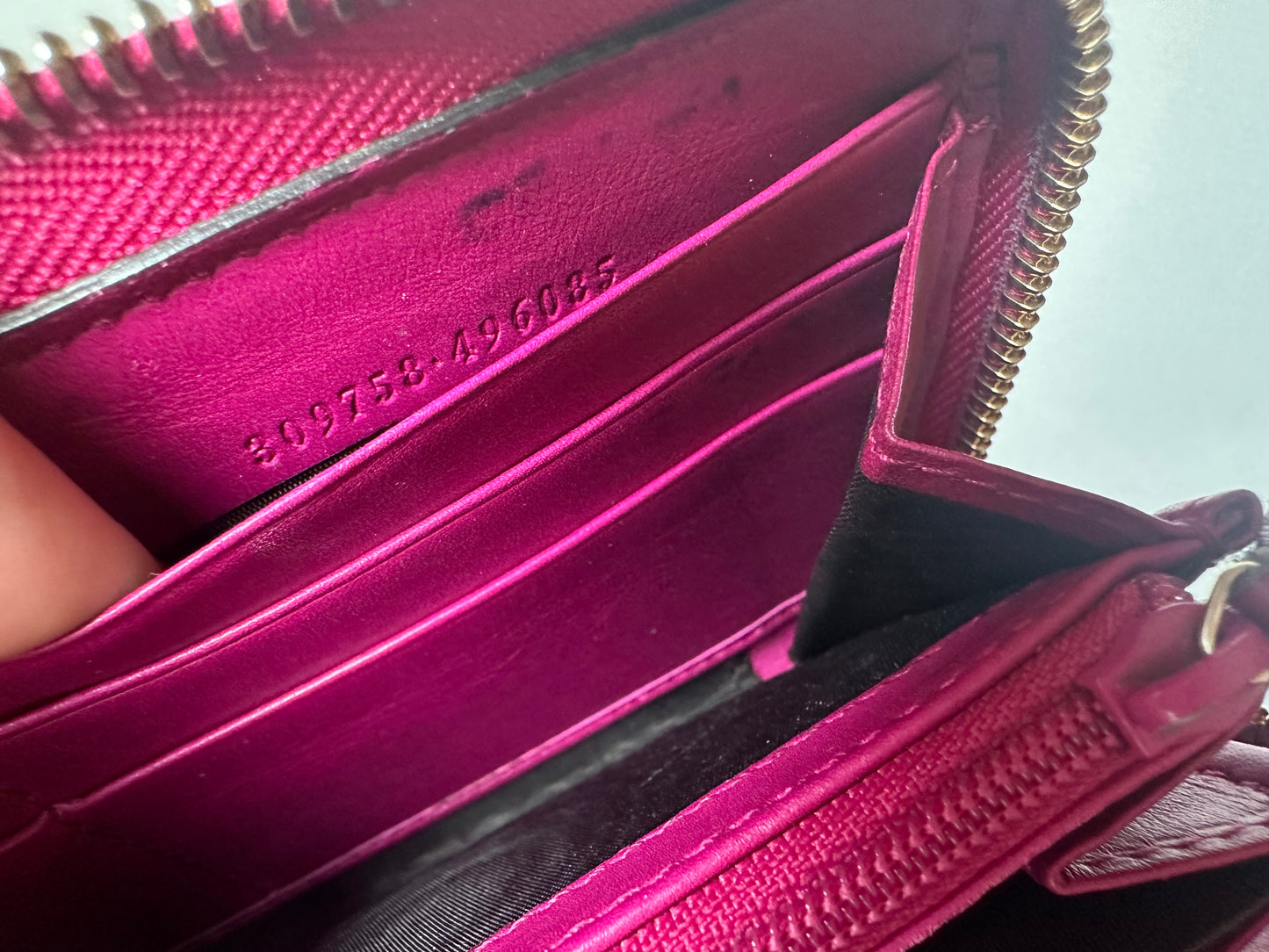 Gucci Fuchsia Patent Guccissima Buckle Wallet