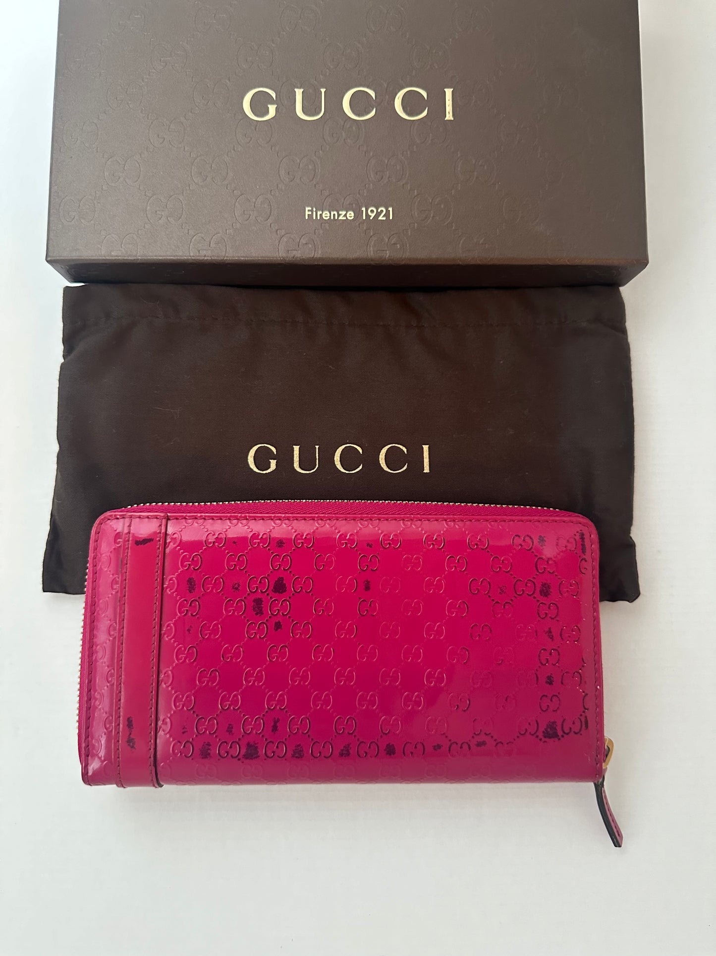 Gucci Fuchsia Patent Guccissima Buckle Wallet