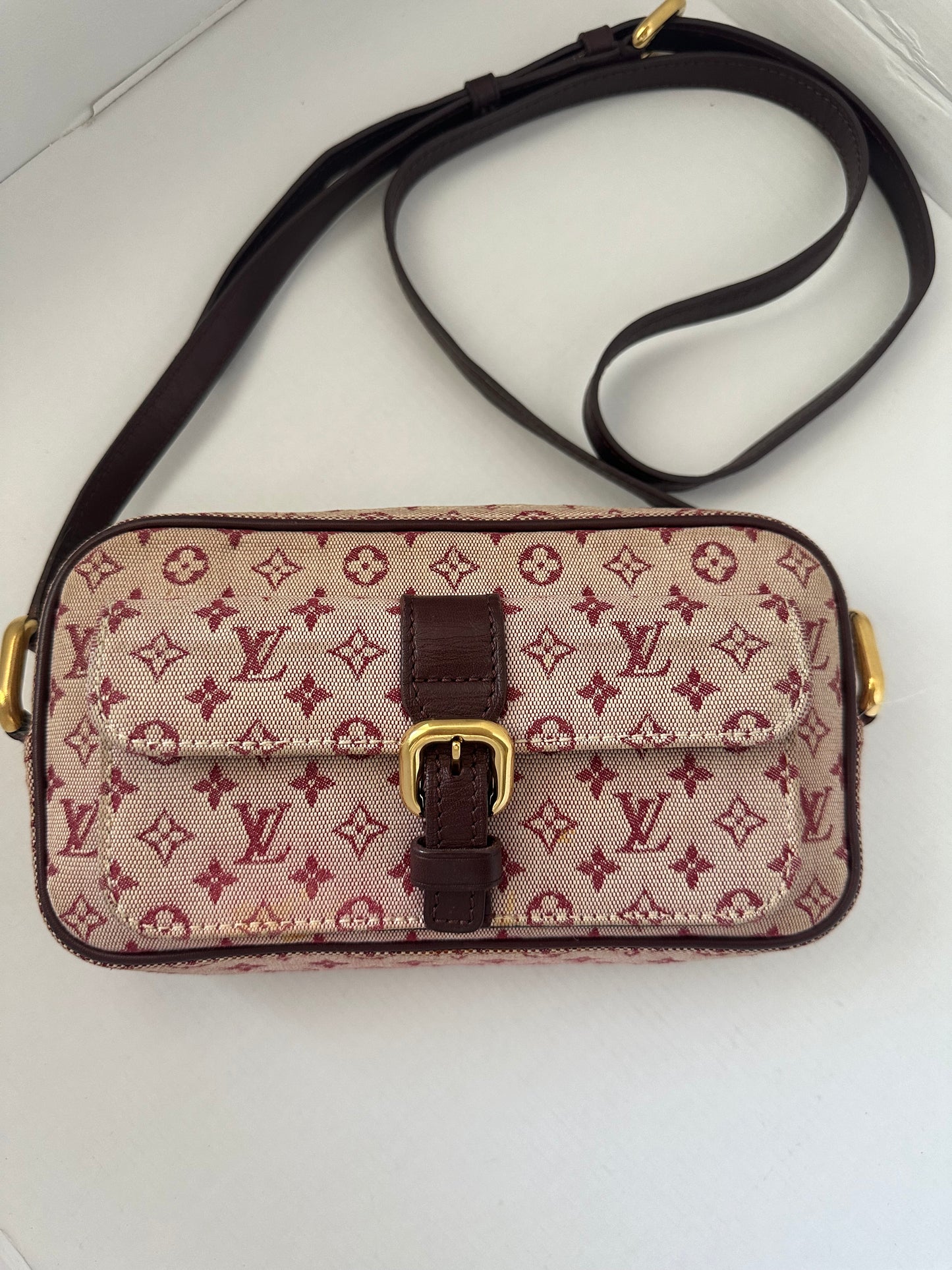 Louis Vuitton LV Shoulder Bag Juliette Red Monogram Mini Lin vintage