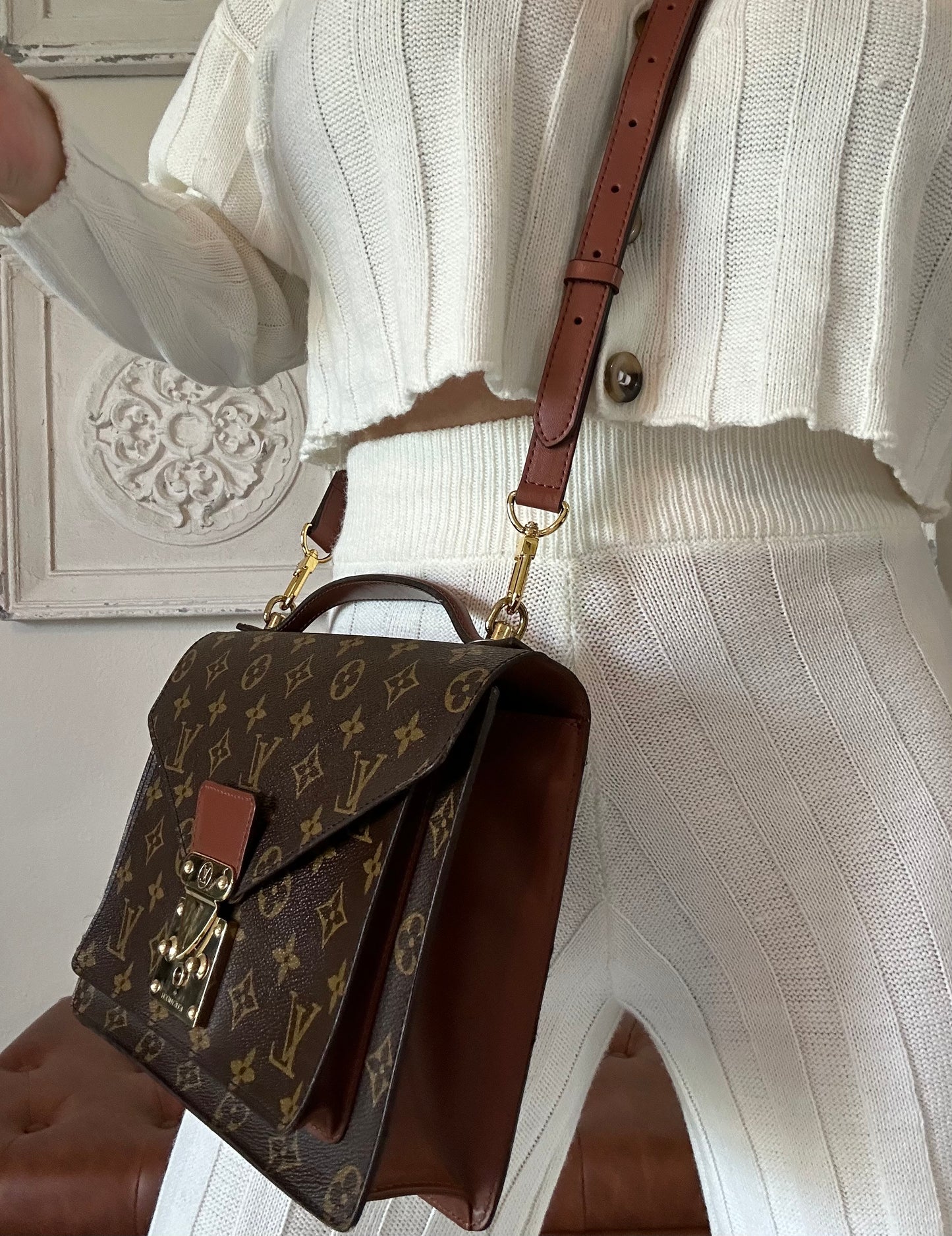 Louis Vuitton monogram monceau 28 two way crossbody top handle purse