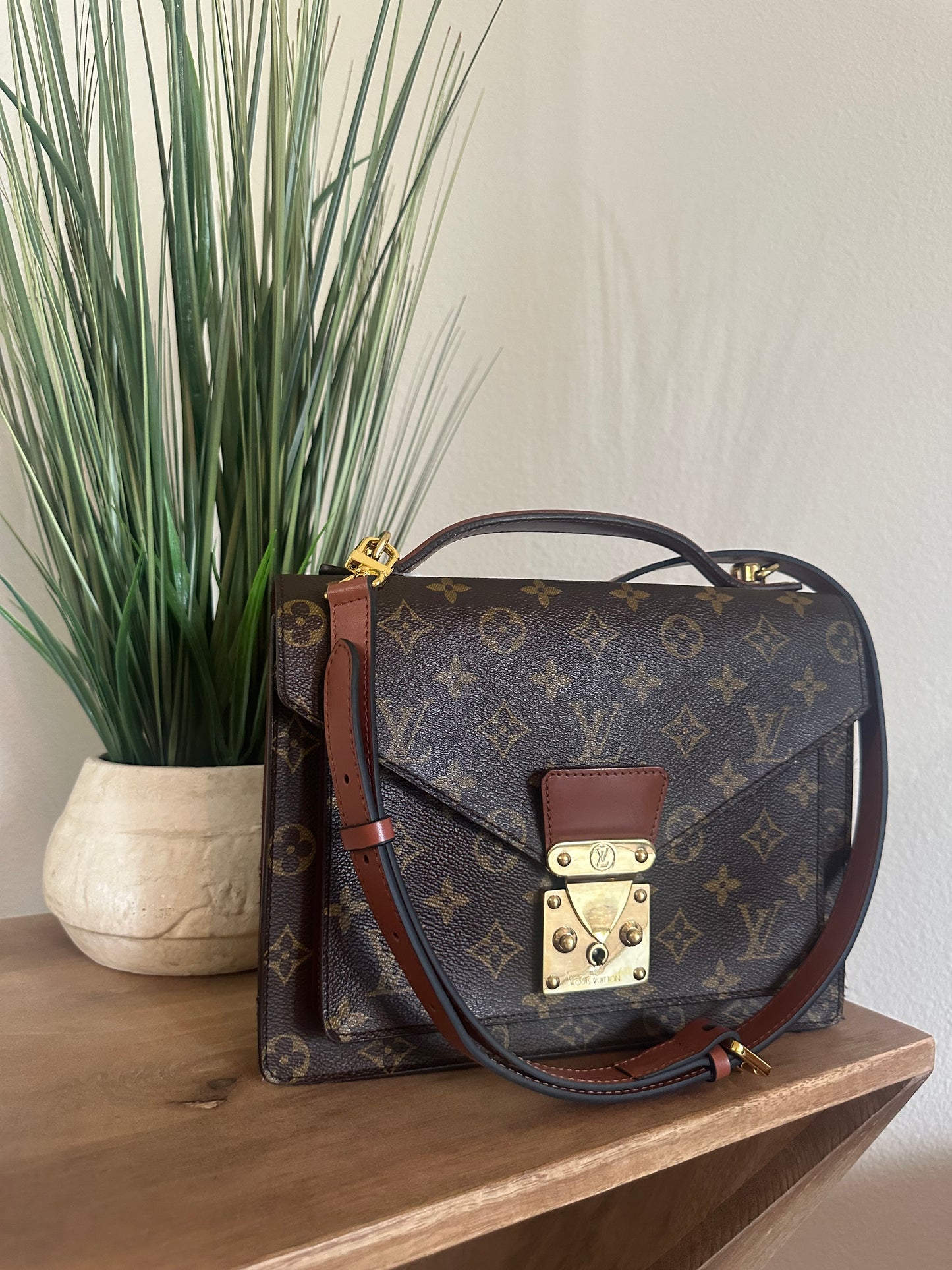 Louis Vuitton monogram monceau 28 two way crossbody top handle purse