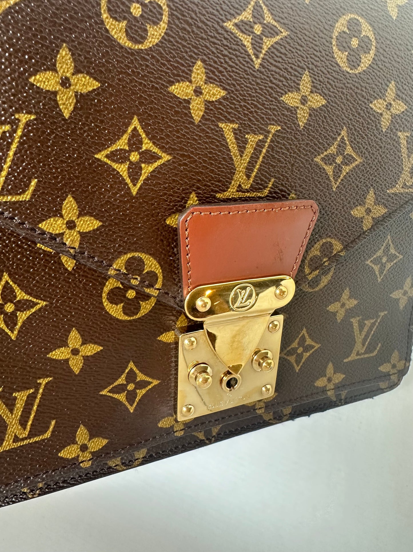 Louis Vuitton monogram monceau 28 two way crossbody top handle purse