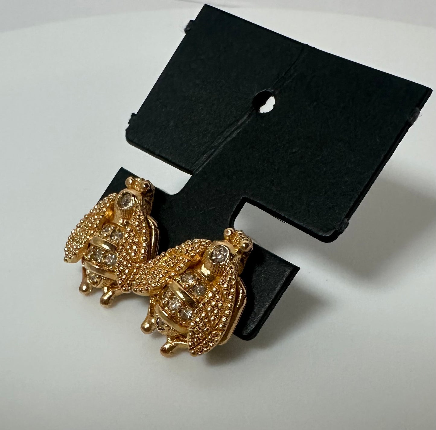 DIOR EARRINGS VINTAGE ICONIC BEE AUTHENTIC CHRISTIAN DIOR GOLD TONE RHINESTONE