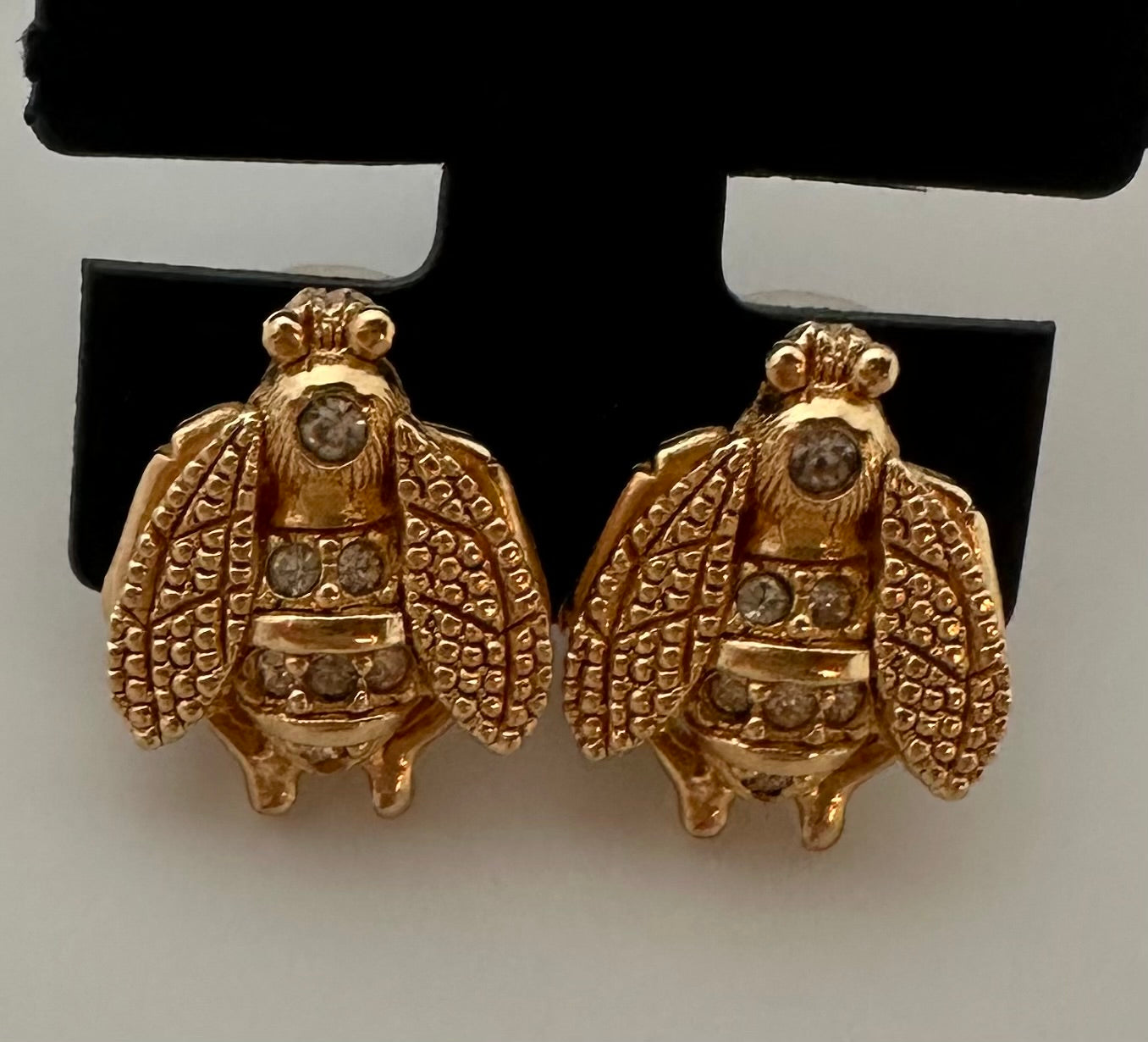 DIOR EARRINGS VINTAGE ICONIC BEE AUTHENTIC CHRISTIAN DIOR GOLD TONE RHINESTONE