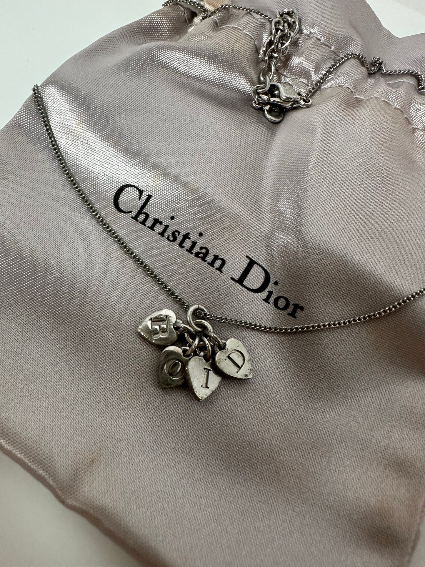 Dior Silver Heart Logo Necklace Silver