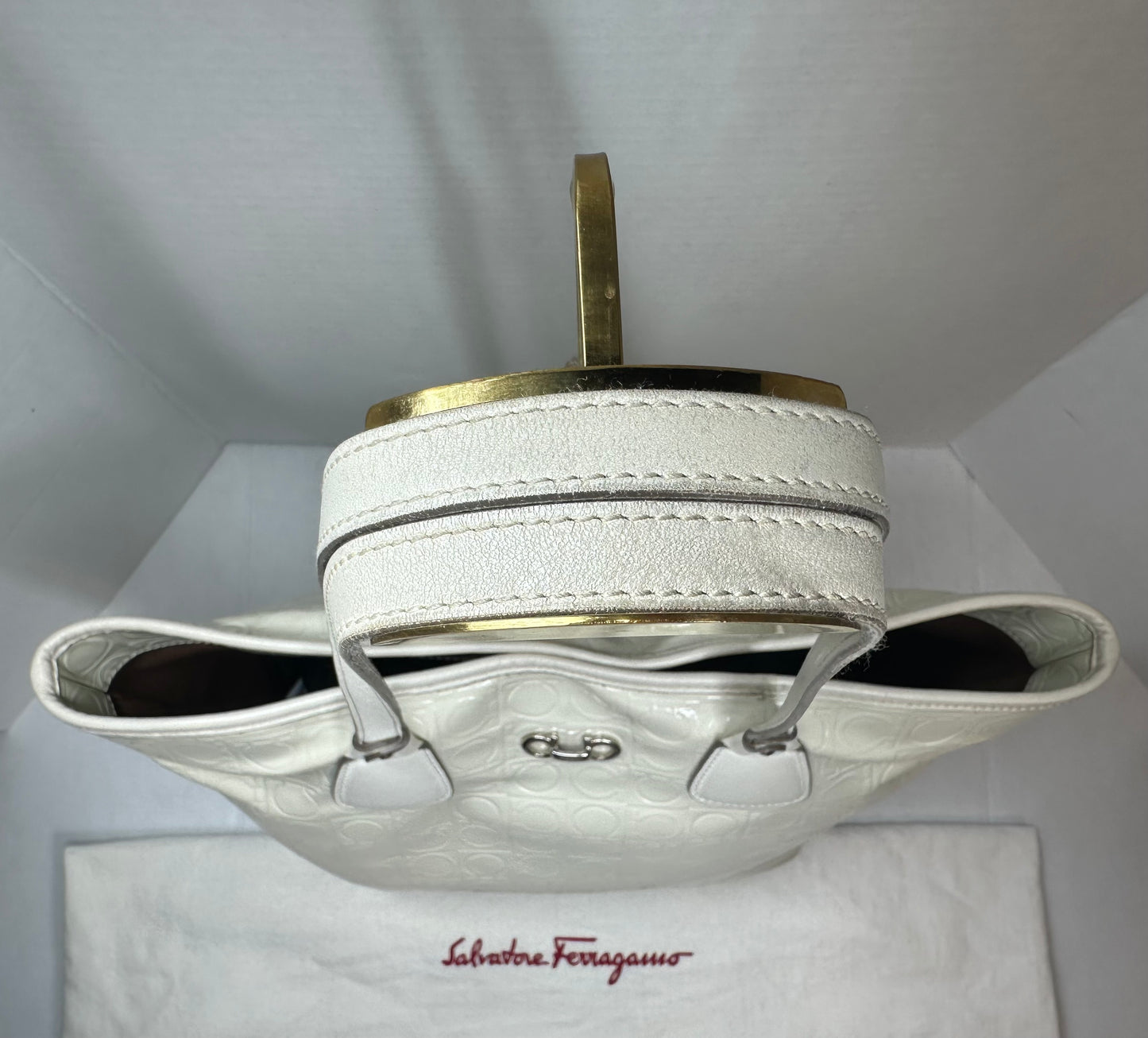 Available Ferragamo Gancini Embossed Leather Tote Bag
