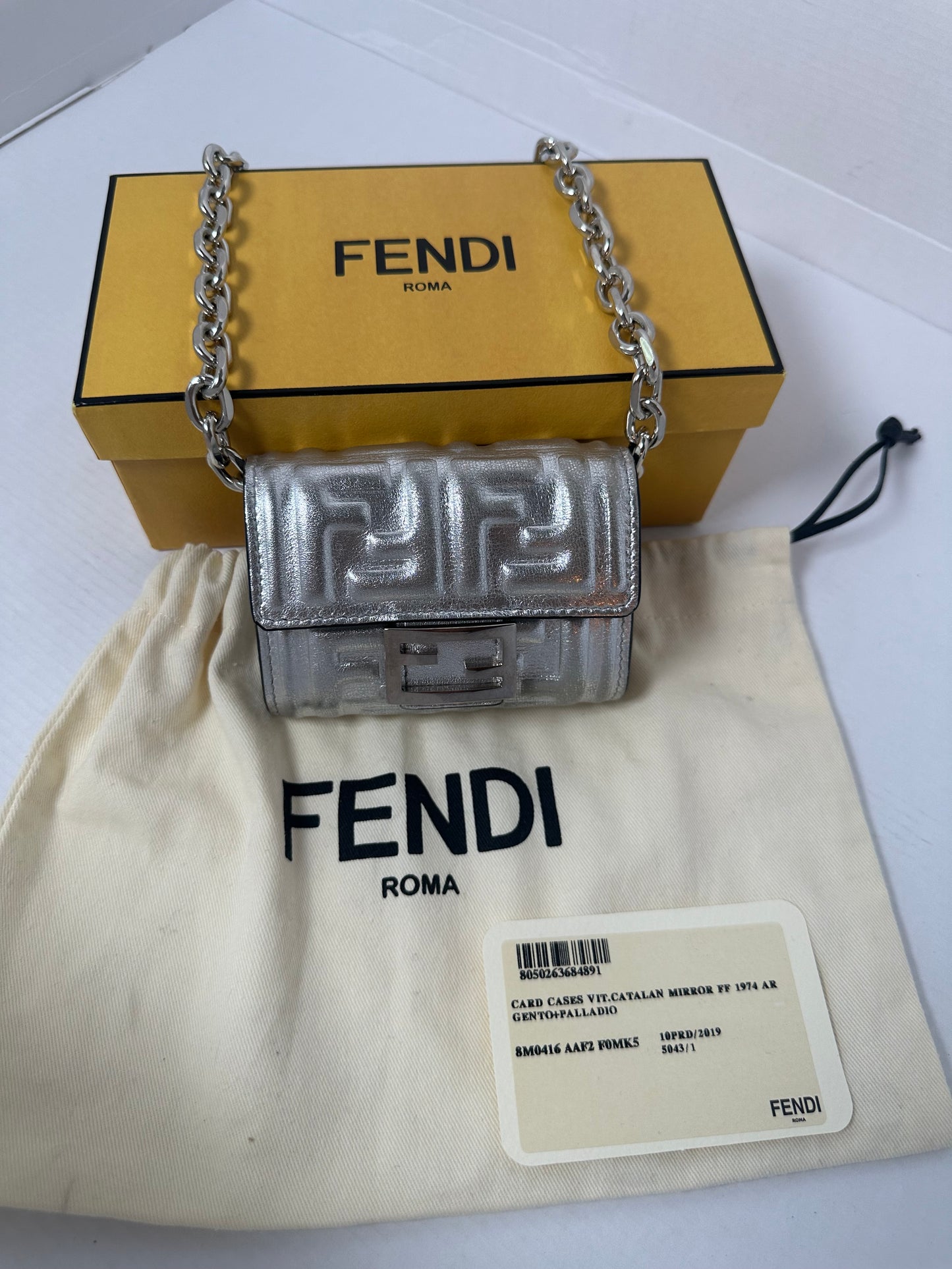 FENDI Card Case leather Silver-full set