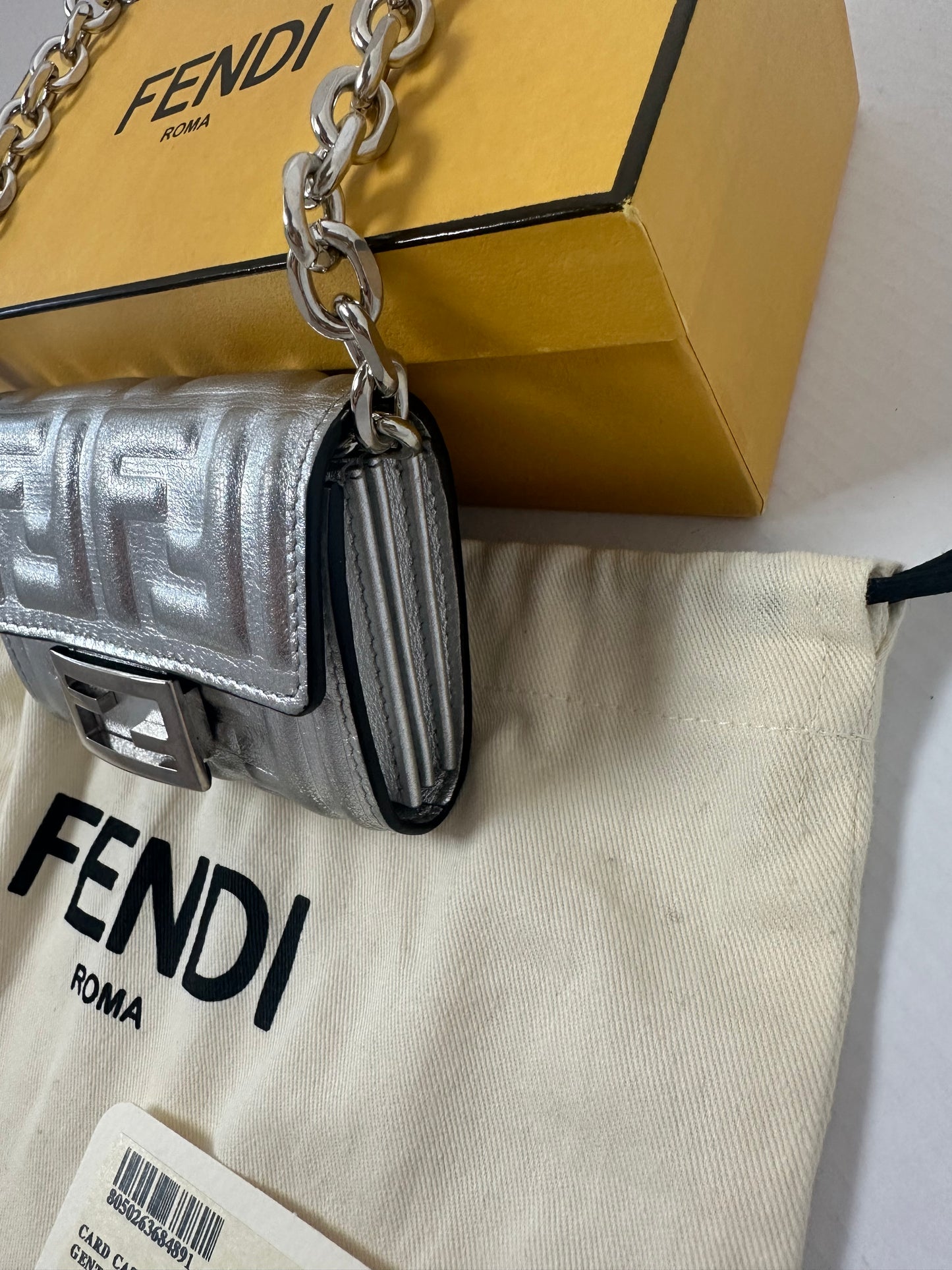 FENDI Card Case leather Silver-full set