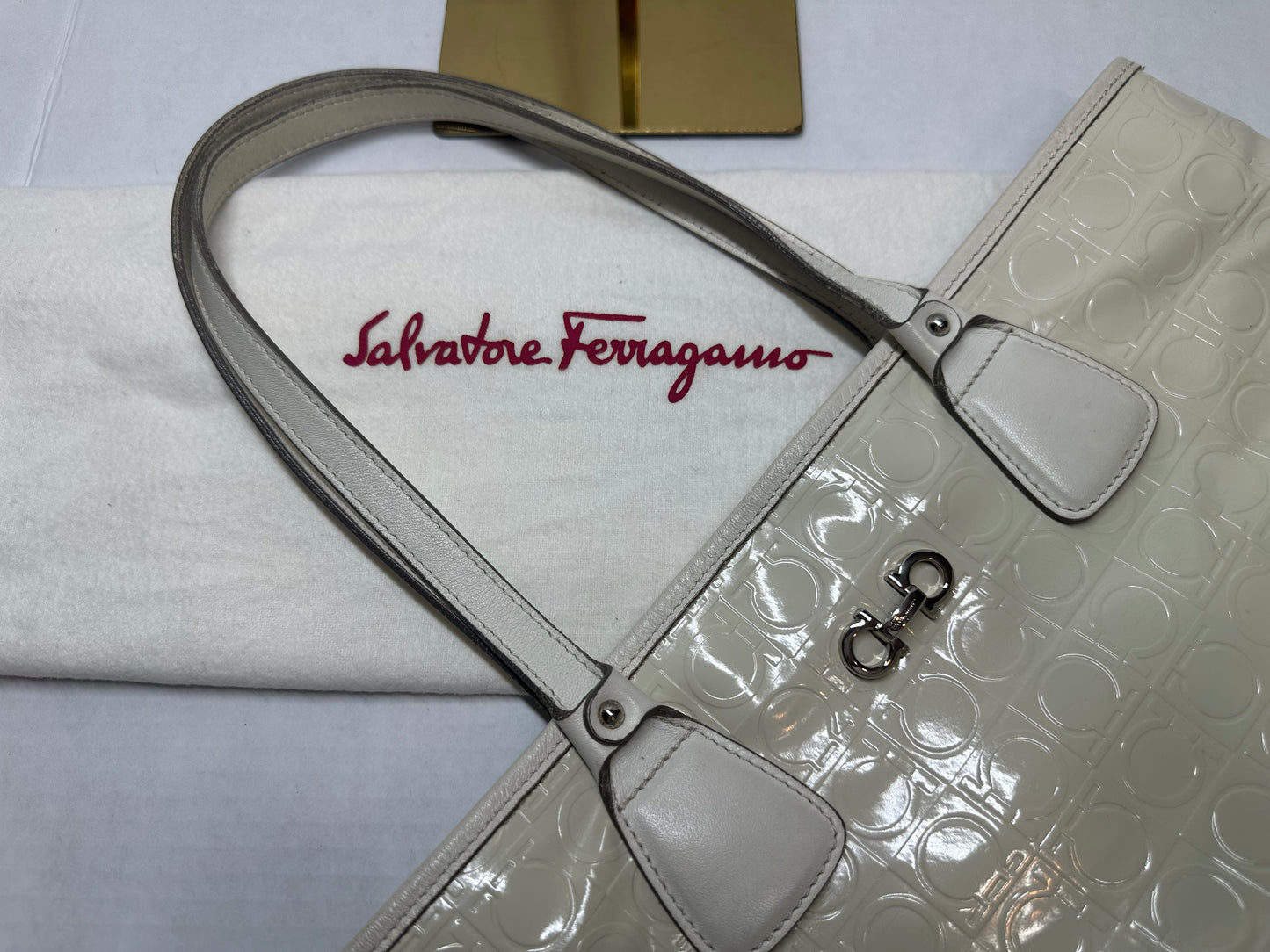 Available Ferragamo Gancini Embossed Leather Tote Bag