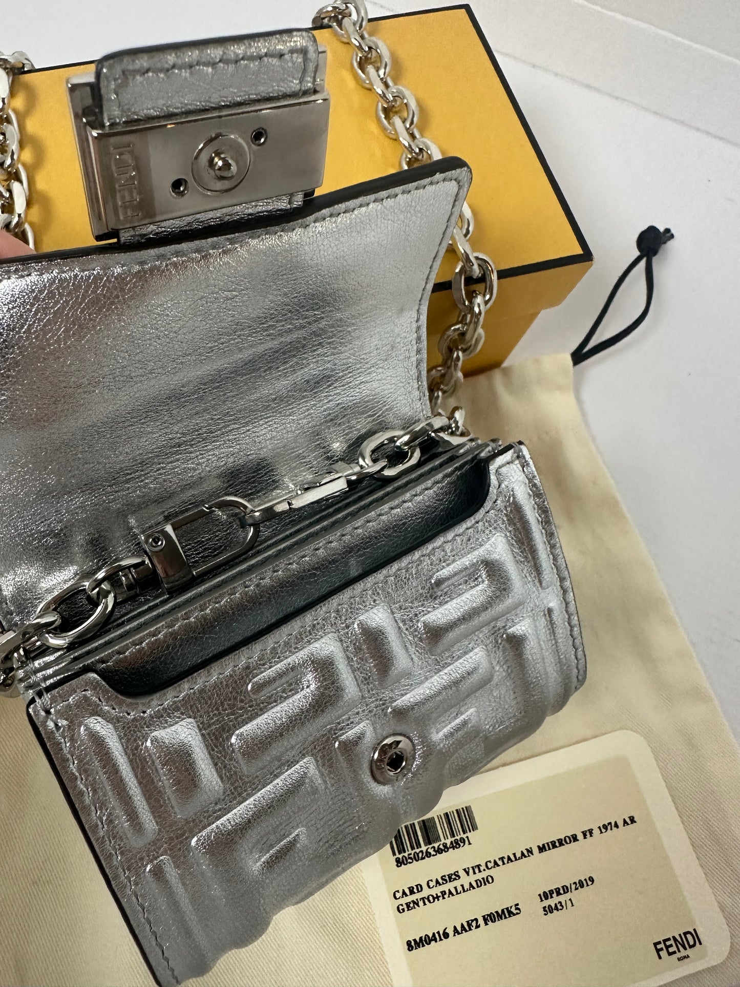 FENDI Card Case leather Silver-full set