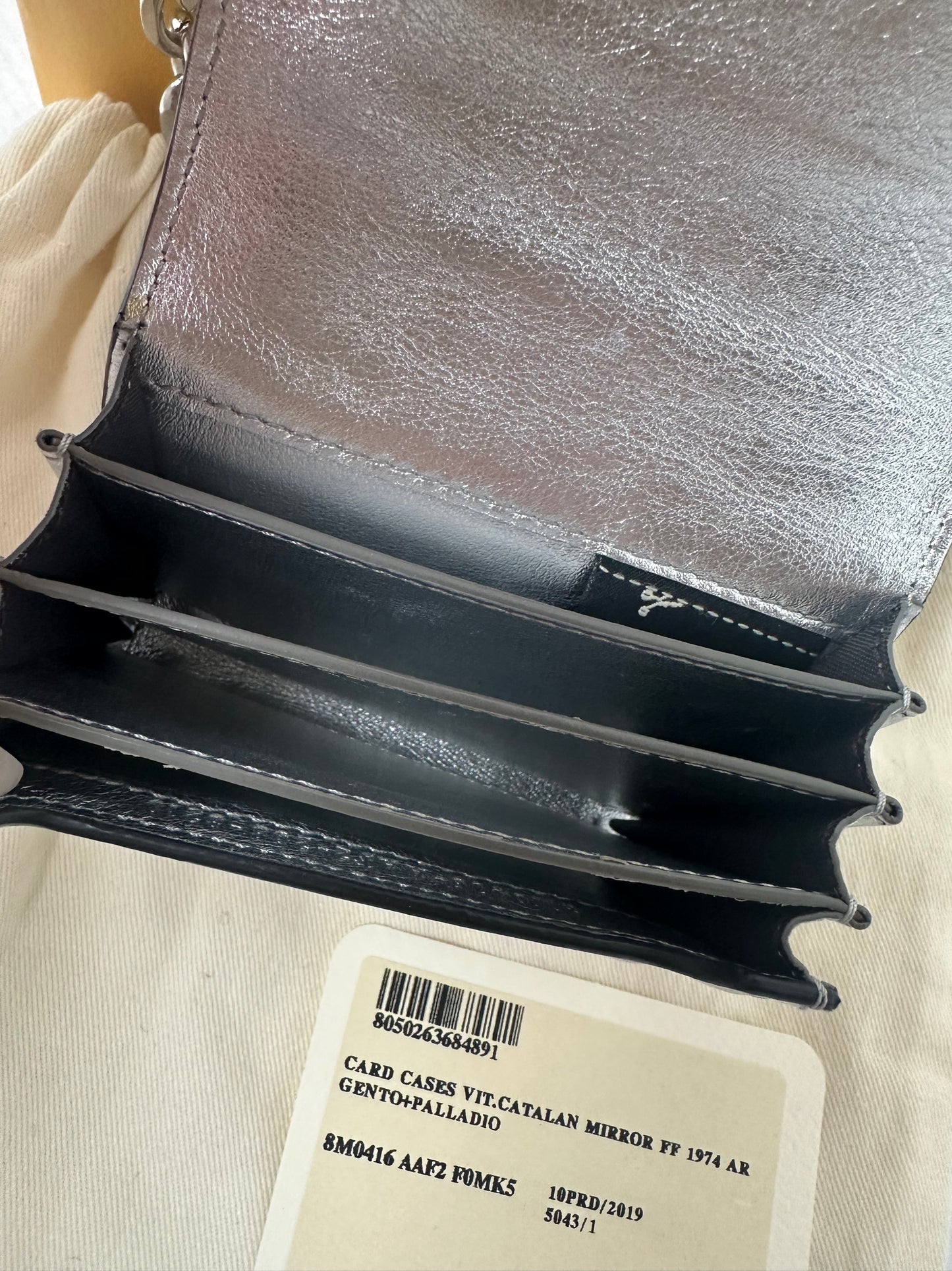 FENDI Card Case leather Silver-full set