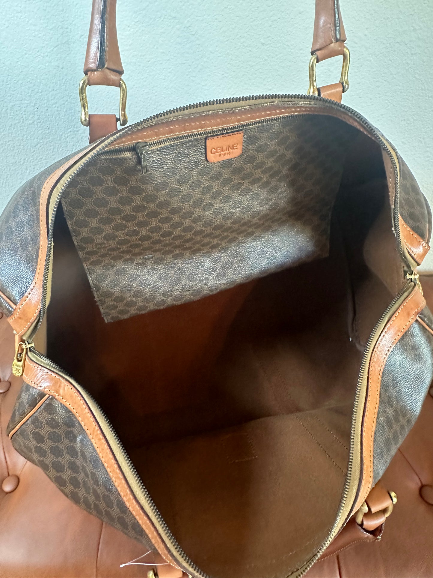 Celine Vintage Large Duffle Bag with strap, lock and key