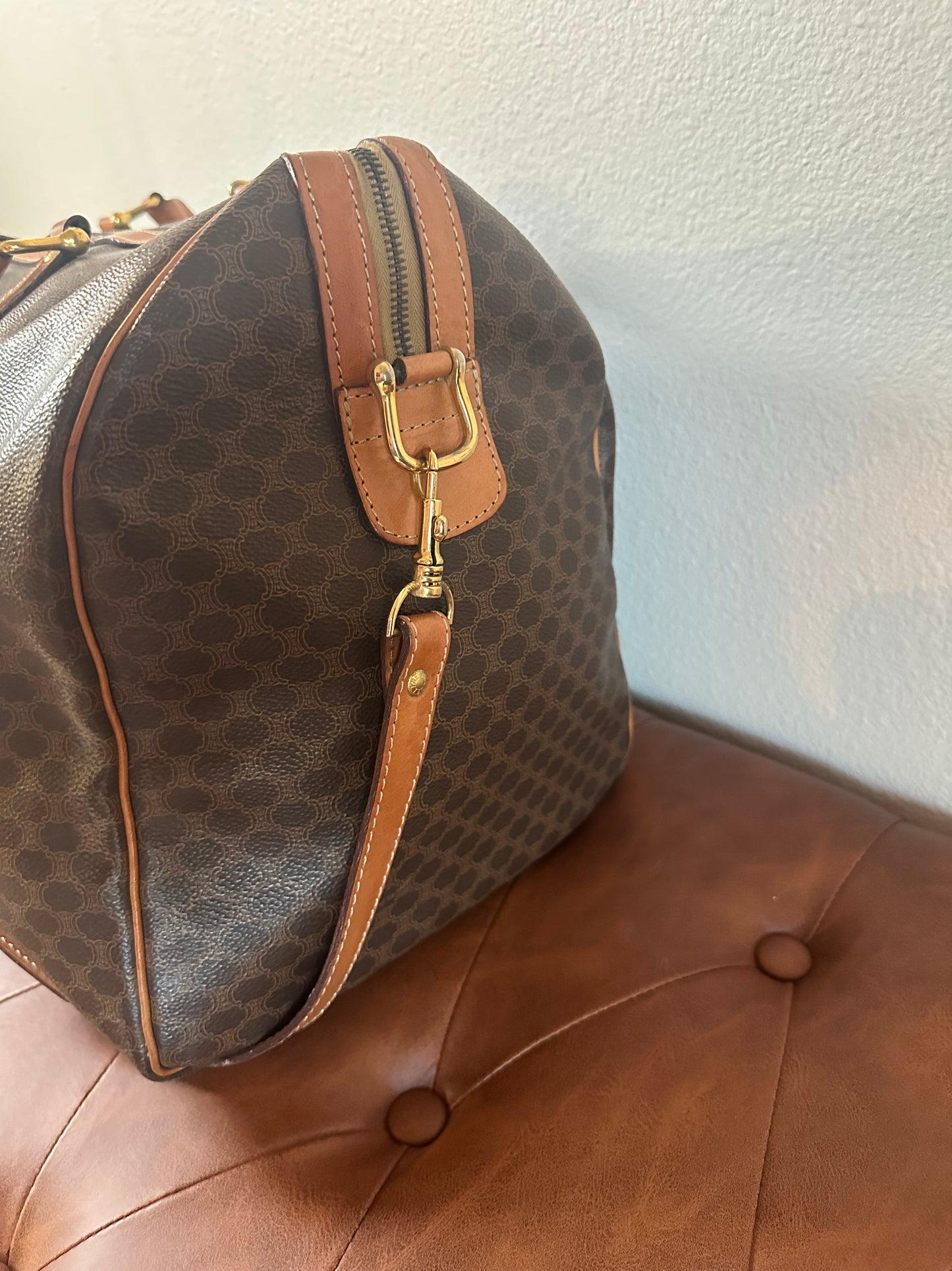 Celine Vintage Large Duffle Bag with strap, lock and key