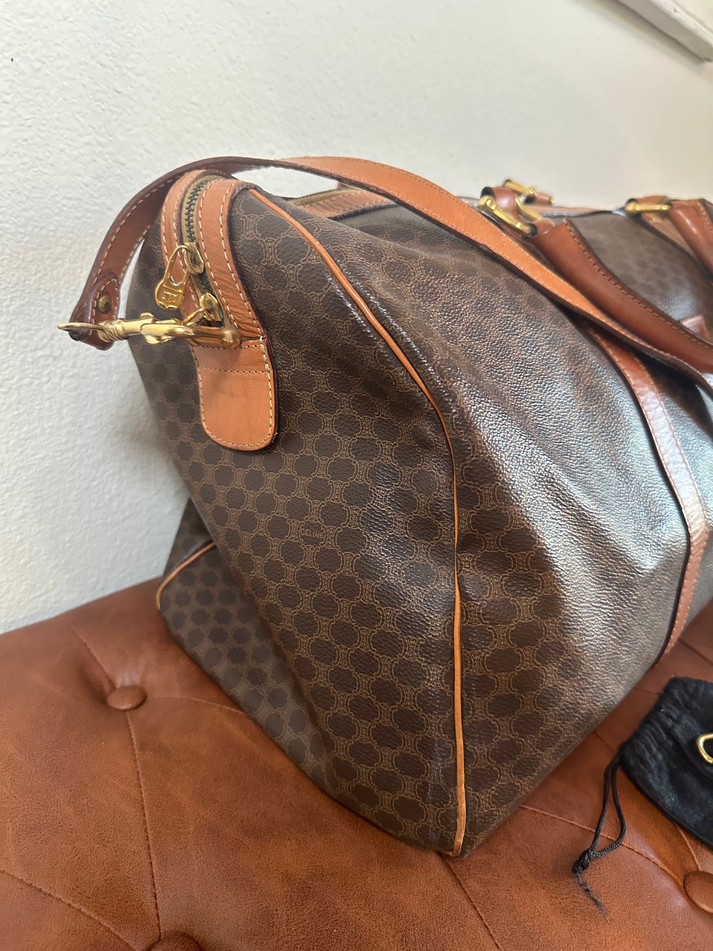 Celine Vintage Large Duffle Bag with strap, lock and key