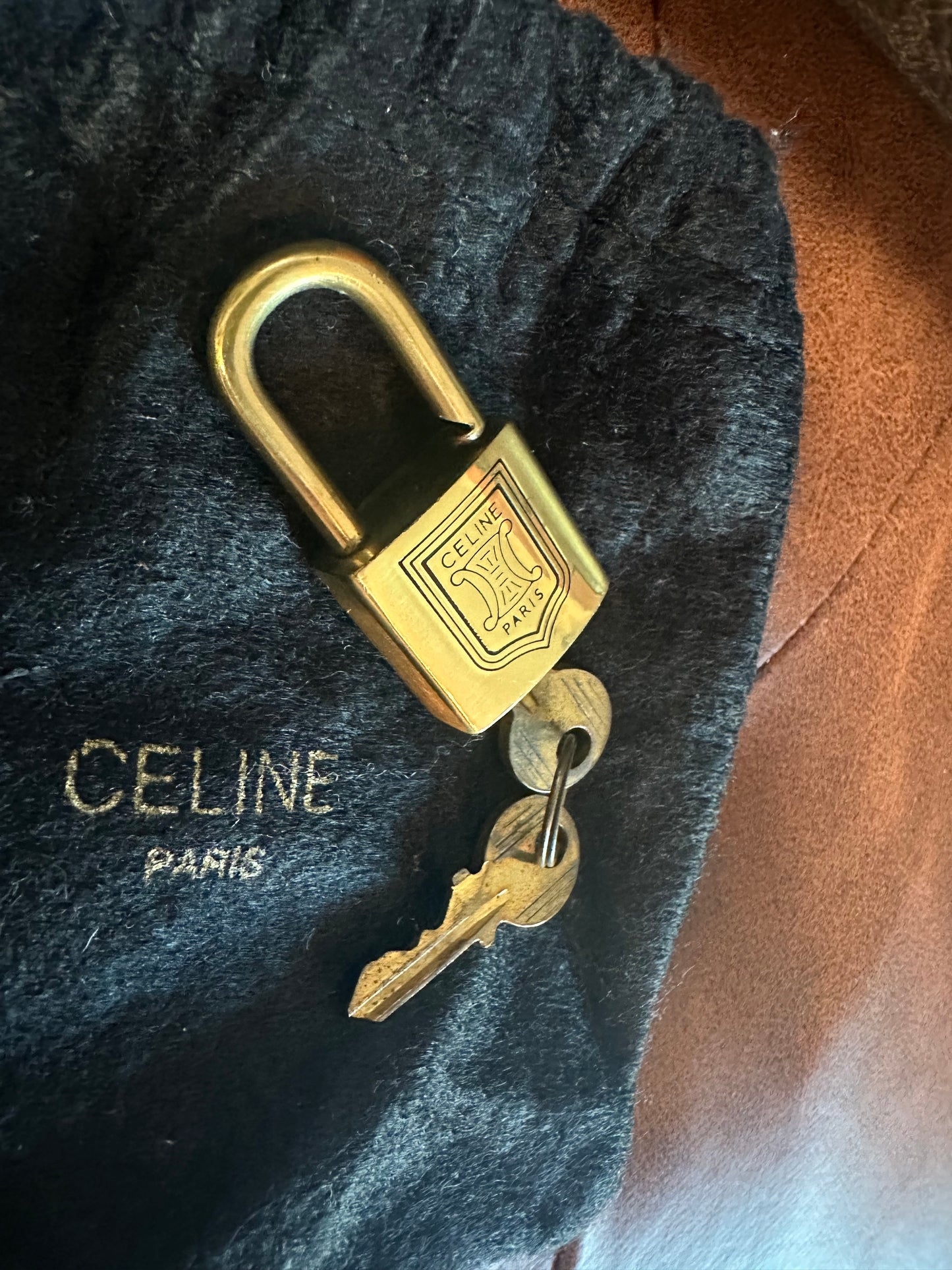 Celine Vintage Large Duffle Bag with strap, lock and key