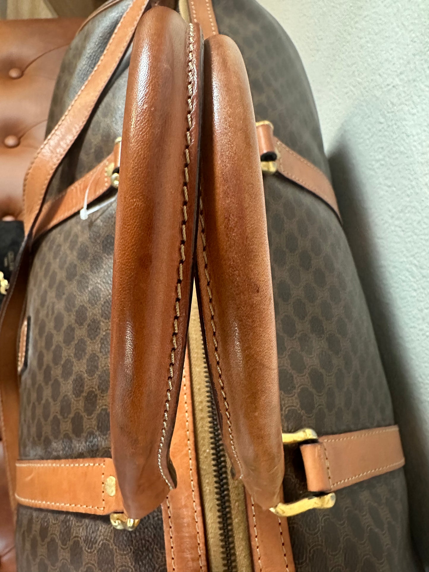 Celine Vintage Large Duffle Bag with strap, lock and key