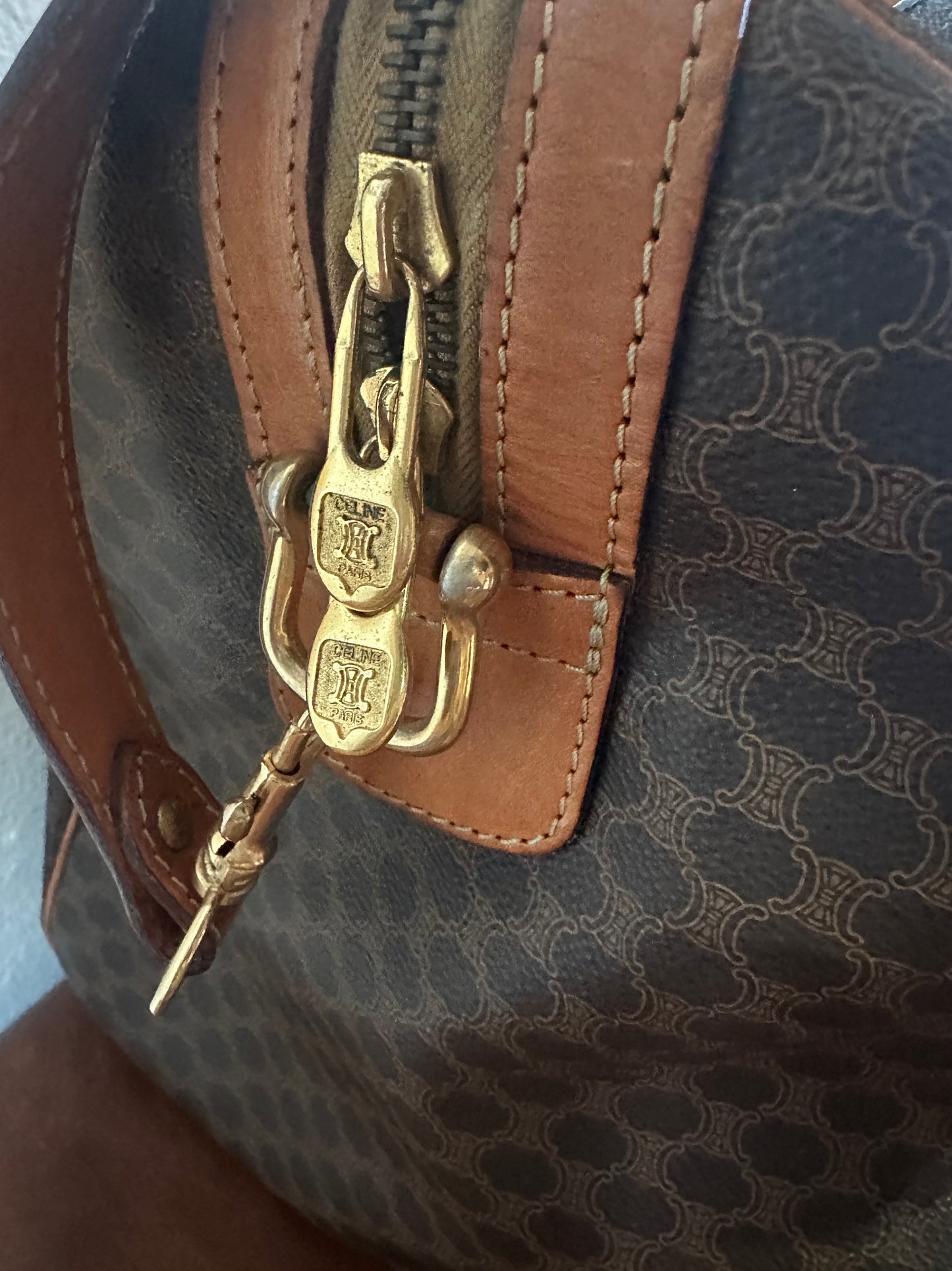 Celine Vintage Large Duffle Bag with strap, lock and key