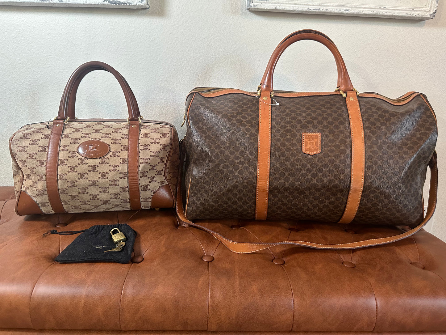 Celine Vintage Large Duffle Bag with strap, lock and key
