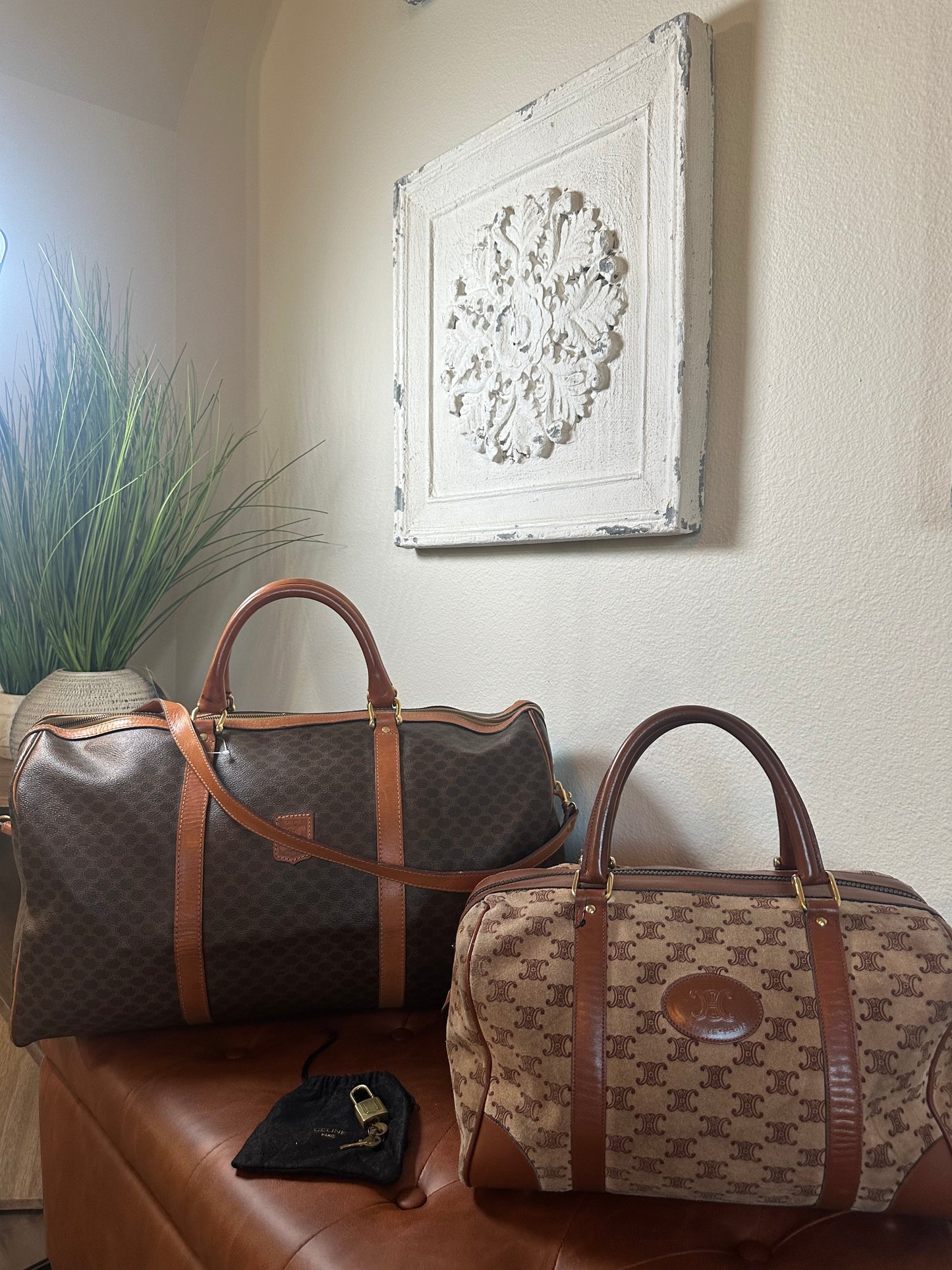 Celine Vintage Large Duffle Bag with strap, lock and key
