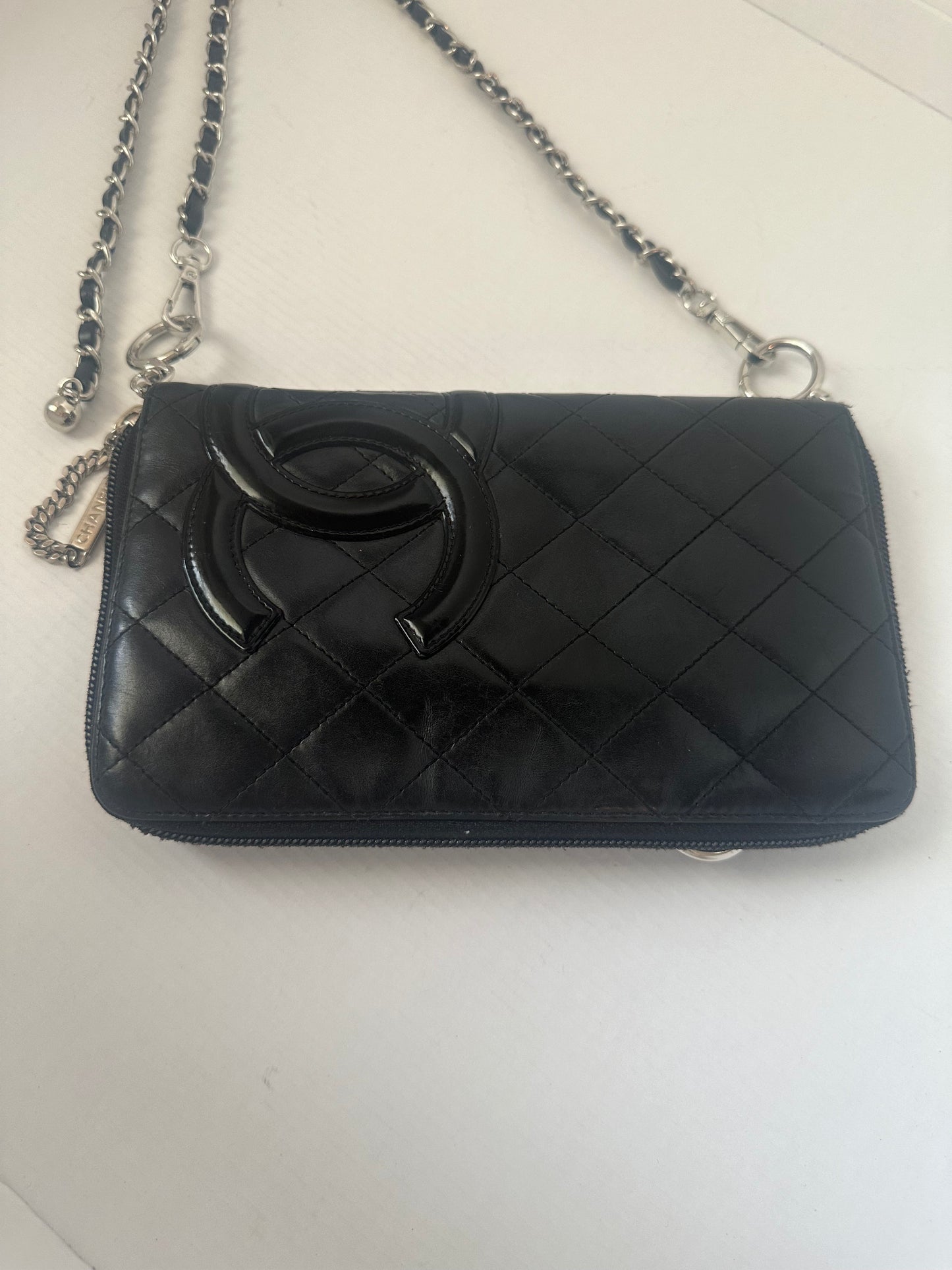 Available Chanel Cambon Line Leather Bi-fold large Long Wallet Black