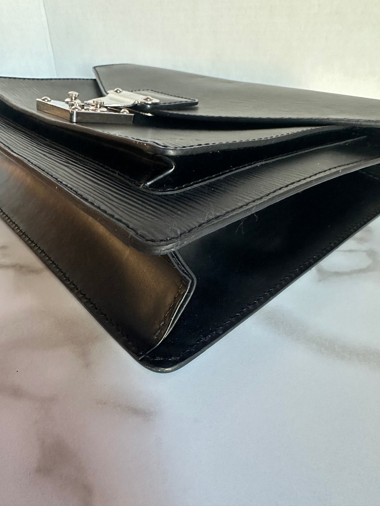Available LOUIS VUITTON black Epi Monceau 28 Hand Bag 2way