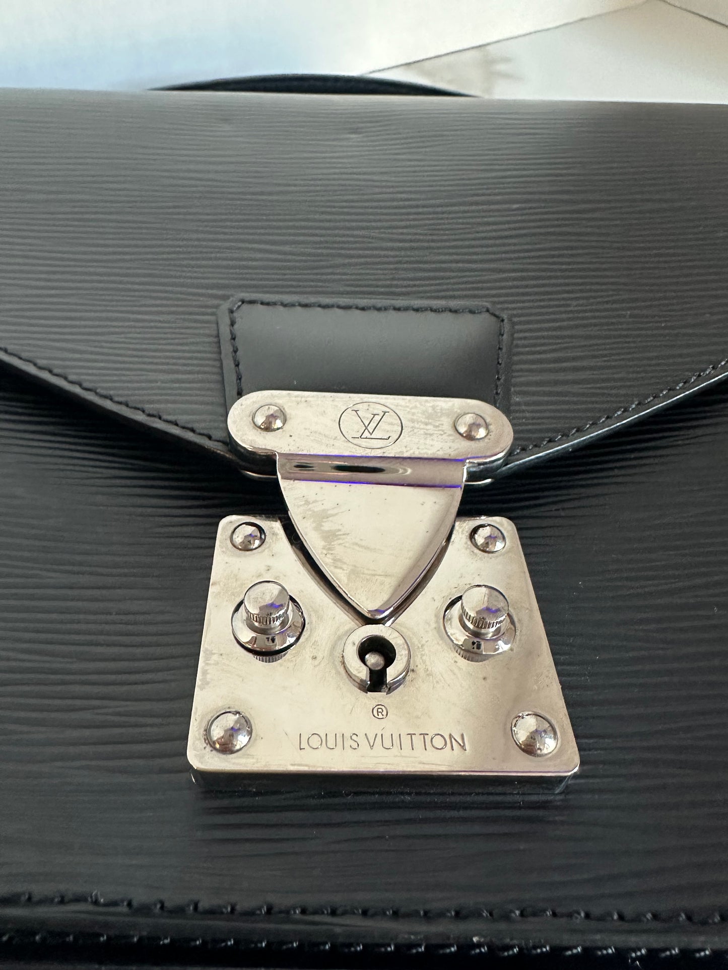 Available LOUIS VUITTON black Epi Monceau 28 Hand Bag 2way