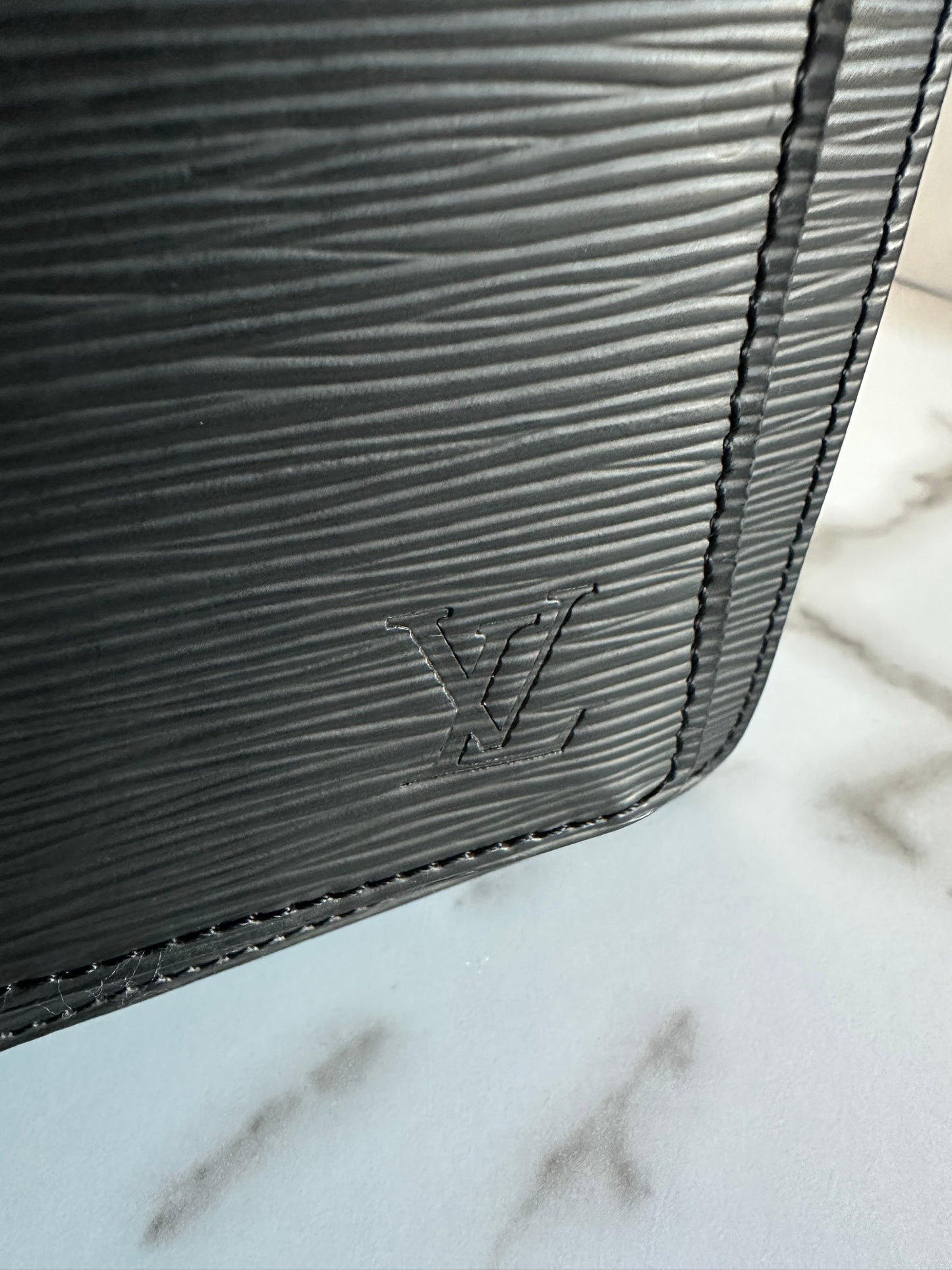 Available LOUIS VUITTON black Epi Monceau 28 Hand Bag 2way