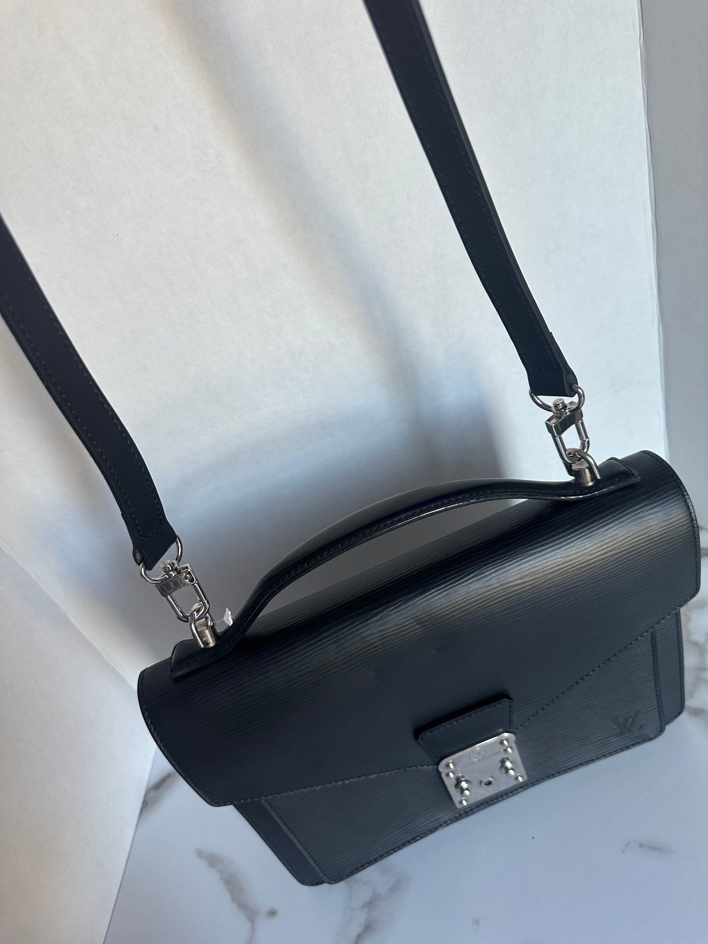 Available LOUIS VUITTON black Epi Monceau 28 Hand Bag 2way