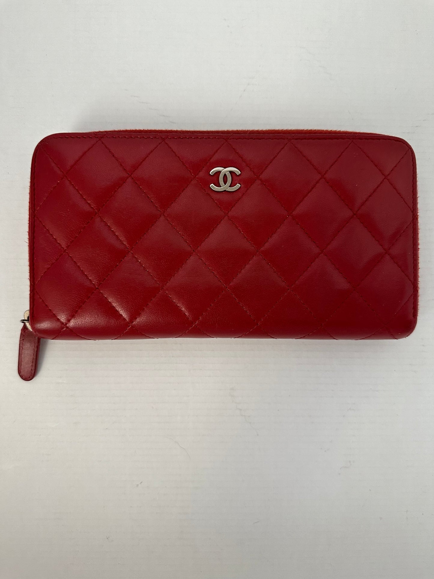 Chanel Quilted Lambskin Zip Around Wallet red WOC