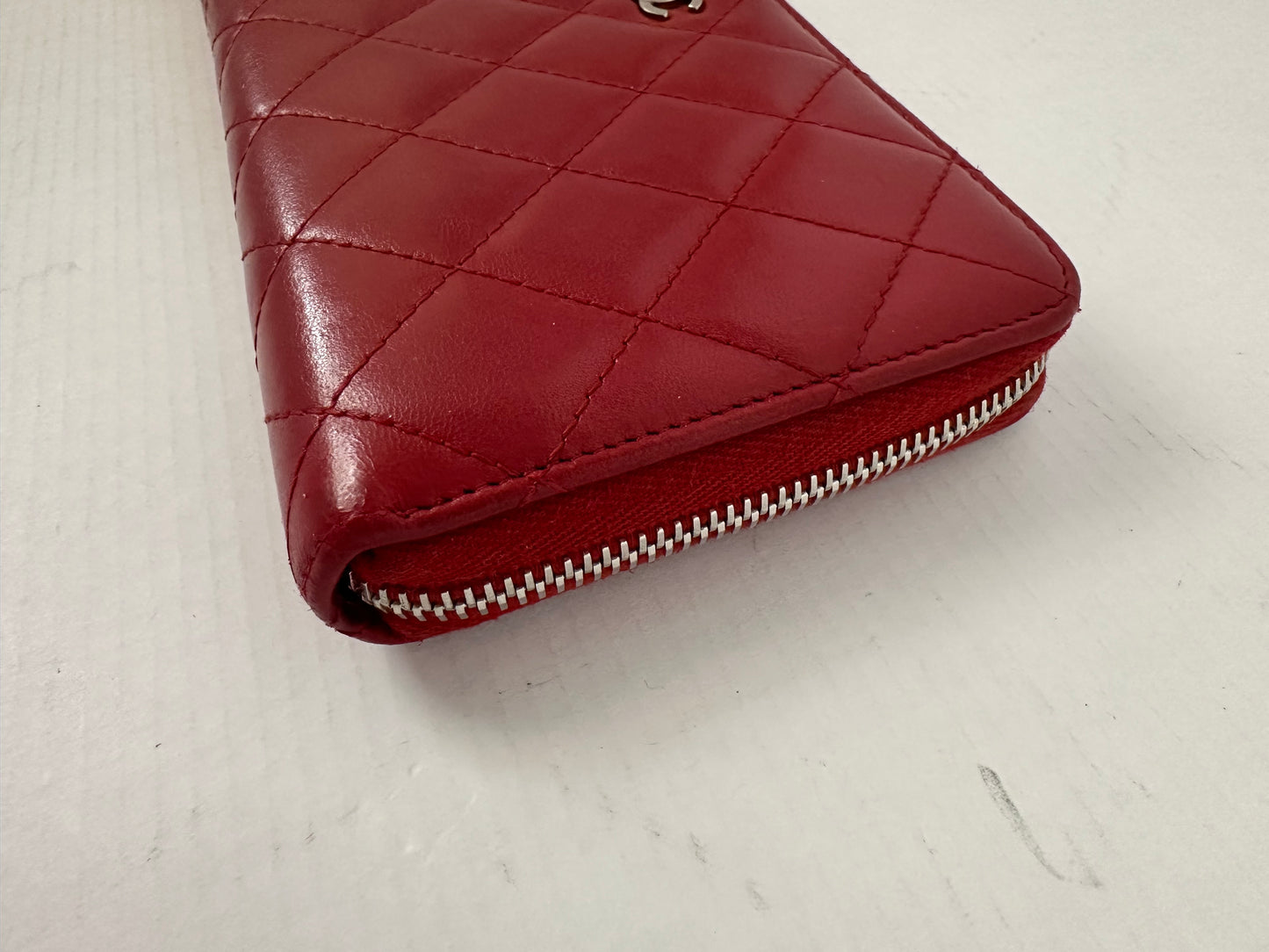 Chanel Quilted Lambskin Zip Around Wallet red WOC